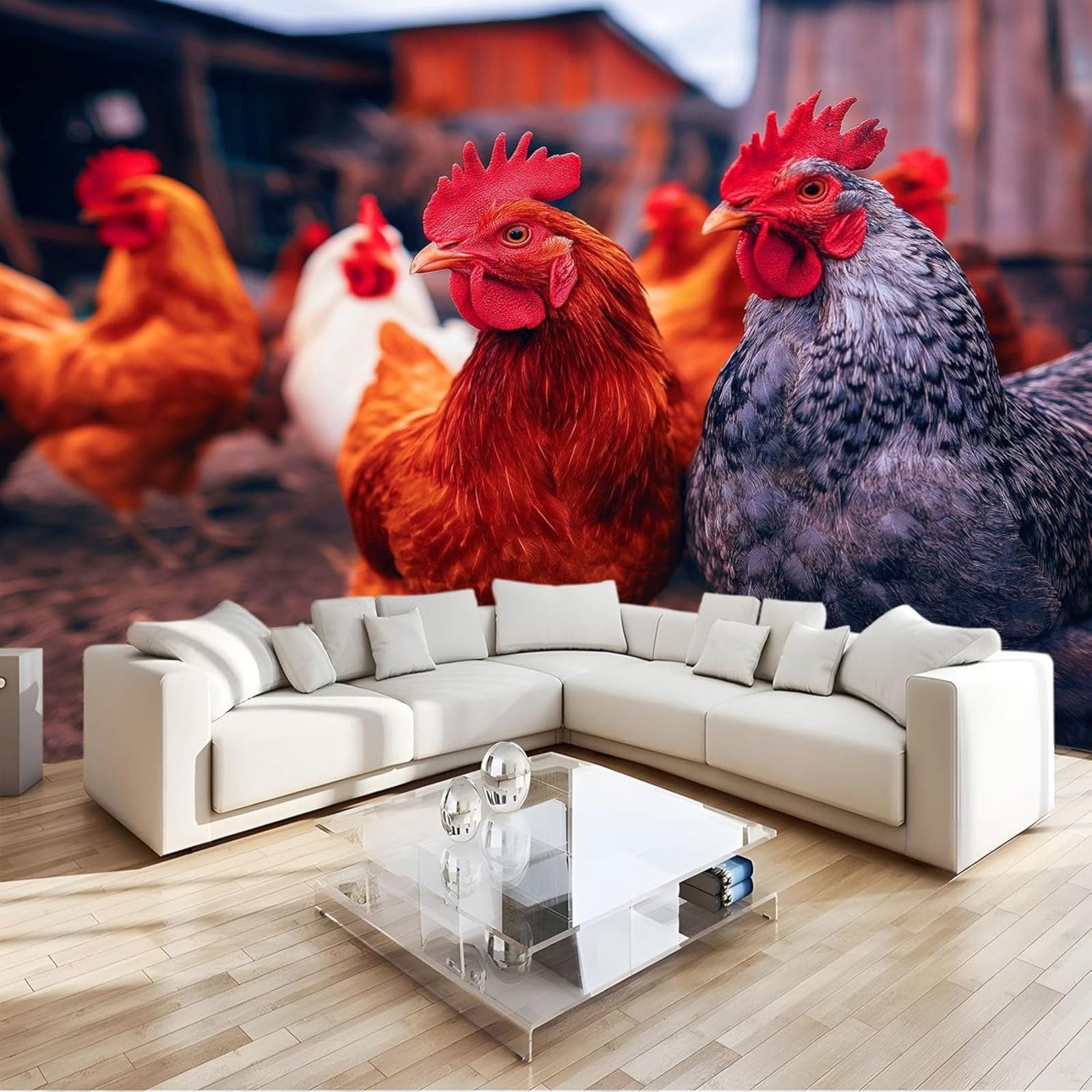Photo Wallpaper Mural Rural Style Farm Animals Chickens, Multicolored For Bedroom Living Room TV Background or Children's Room - Non-woven Wall Decoration, 250cm x 175cm Stickers - Frameless Painting