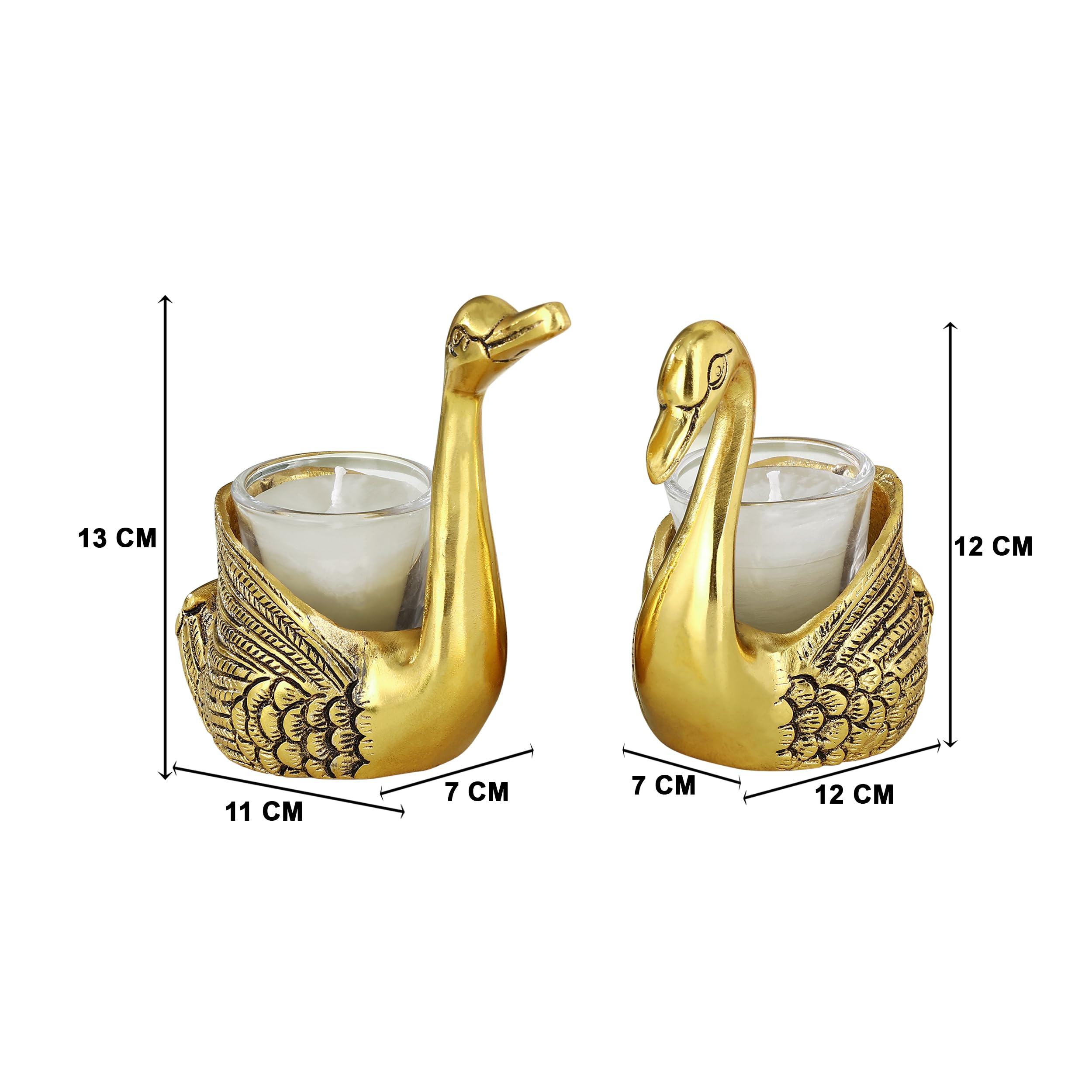 NM Aluminium Golden Swan Votive Candle Holder Set, Decorative Tealight Holders with Intricate Detailing, 2 Piece,Best for Decoration,Gifting,Home Decor 1