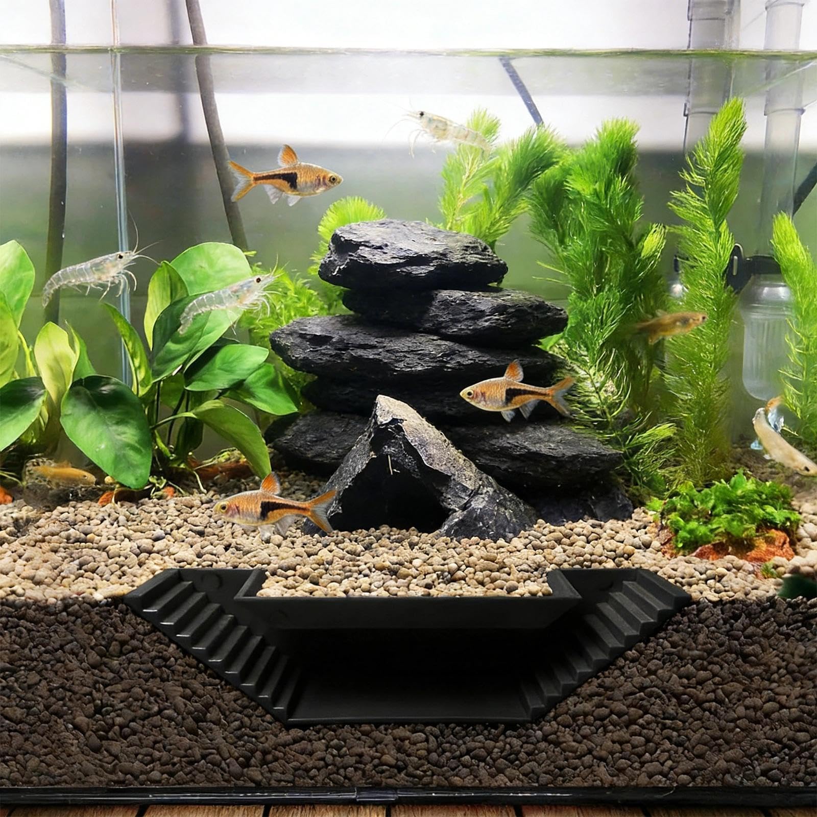 2 Pezzi Grotta Tunnel per Acquario Tunnel Pesci (21cm/12,8cm) Grotte Sotterranee Acquario Angolare Plastica con 2 Ingressi, Nascondiglio 360° per Gamberetti Pesci Granchi