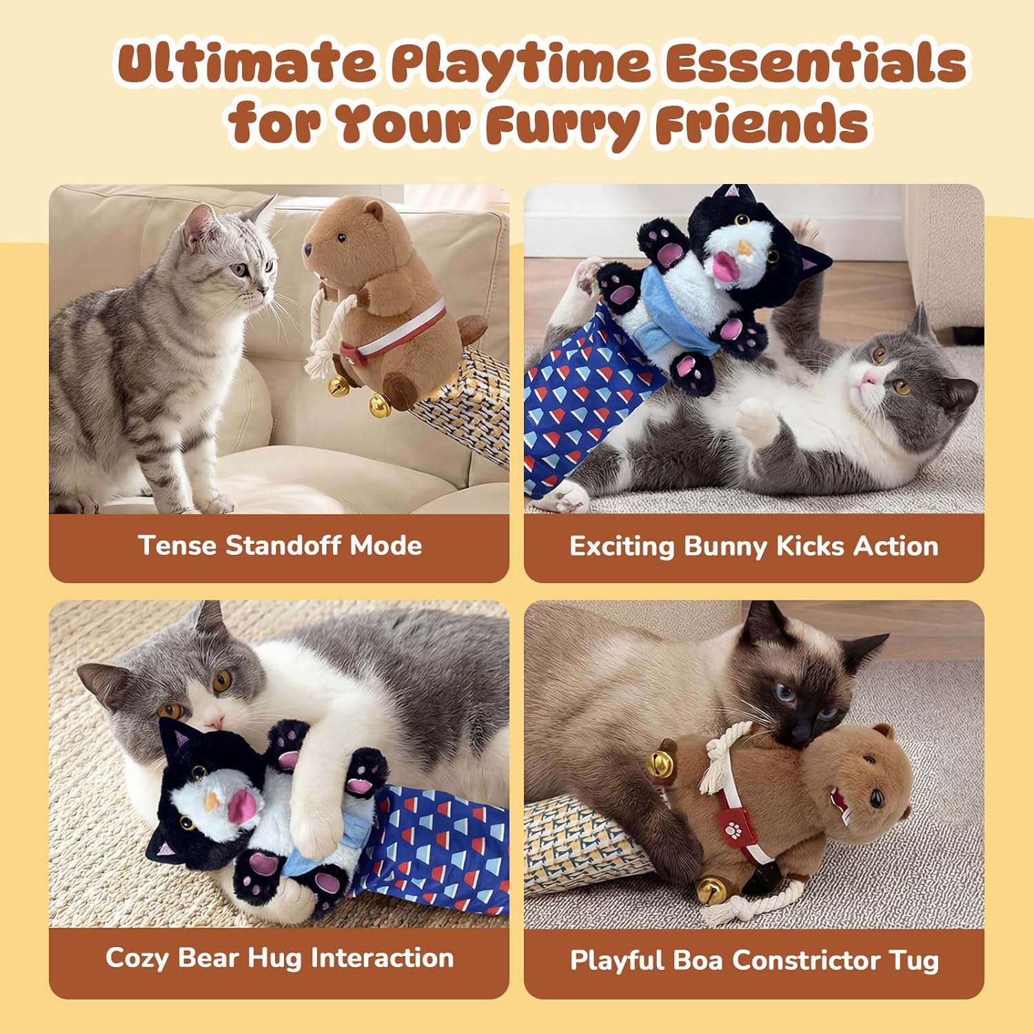 Interactive Cat Toys Cute Play Set with Wrestling Glove, Karate Kitty, Catsumo, Wrestling Puppet, Fun Interactive Toy for Indoor Cats & Kittens