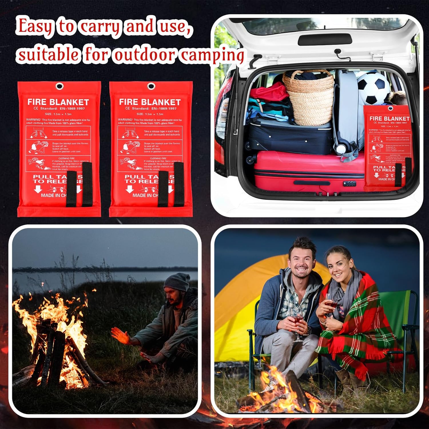 8 Pack Fire Blanket Fiberglass Fire Emergency Blanket 59 x 59 Inch Flame Retardant Fire Suppression Blanket Fireproof Emergency Survival Fire Blanket for Home Kitchen Car Office Warehouse - Image 5