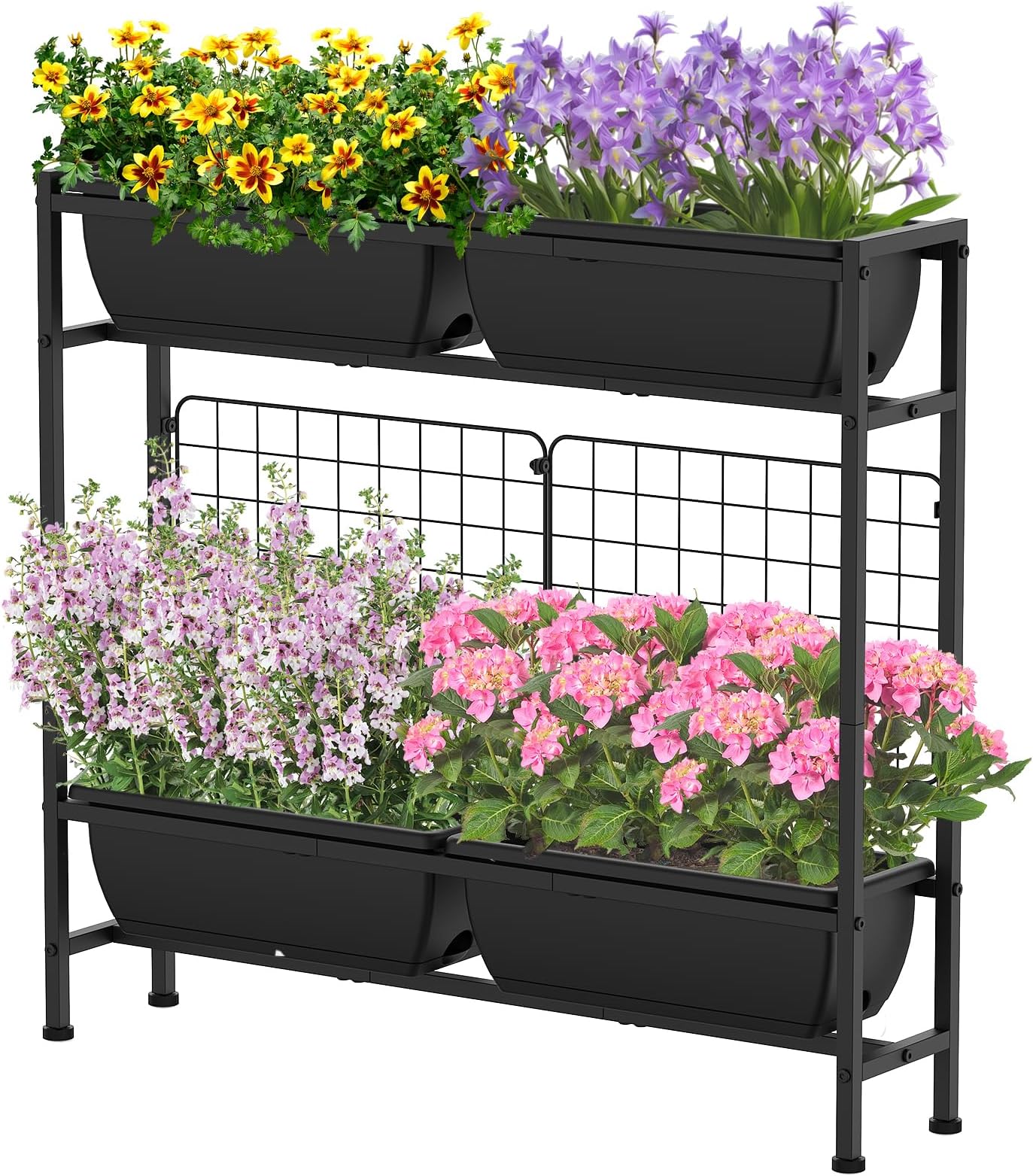 Raised Garden Bed, Garden Raised Planter Box with Legs, 32" Elevated Vegetable Garden Beds with Drainage Holes & Trellis, Herb Garden Planter Outdoor for Vegetables, Balcony, Patio, Black