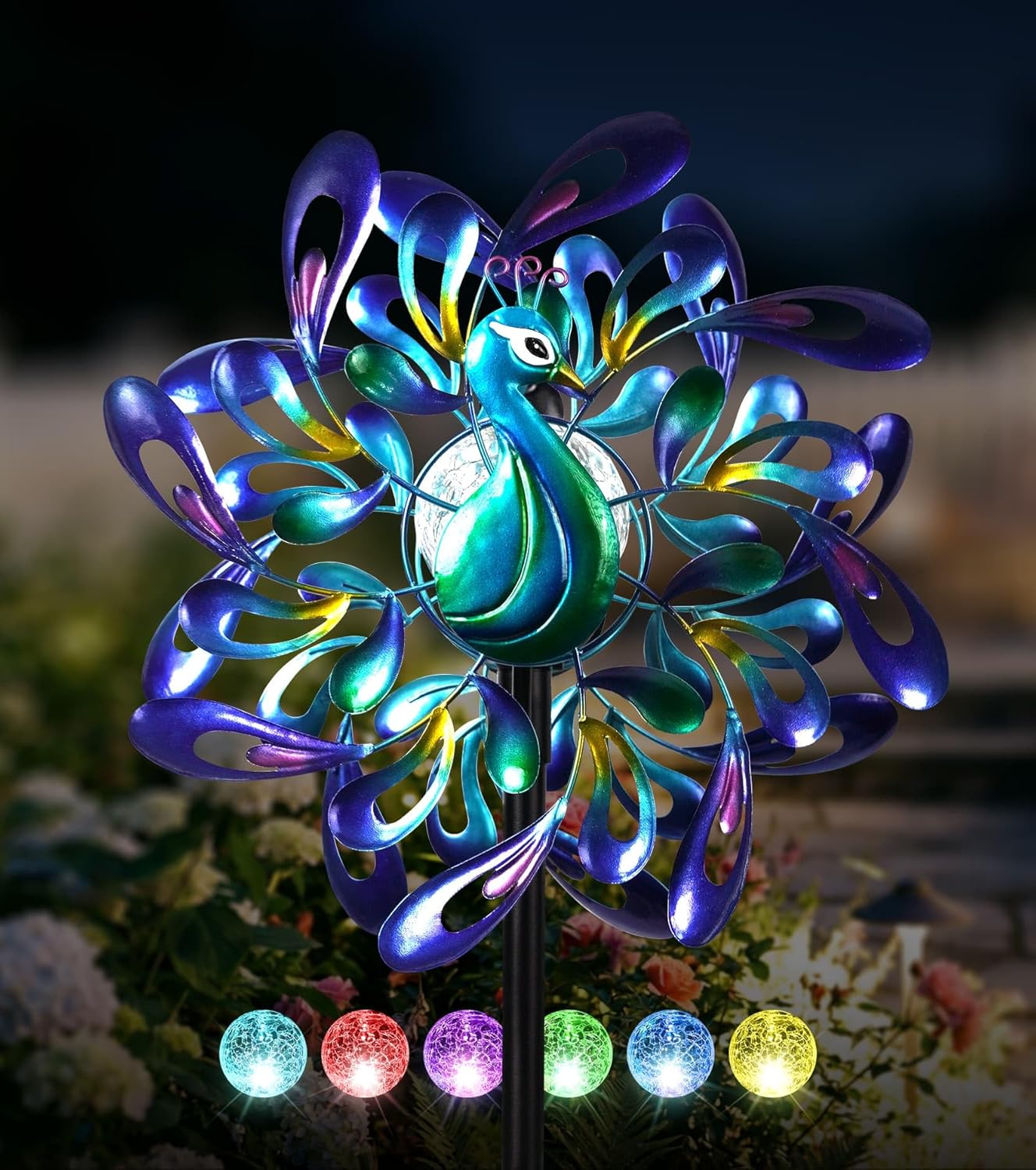 Peacock Wind Spinners Outdoor for Garden, Colorful Metal Kinetic Yard Art with Radial Motion, Decorative Outdoor Wind Sculpture for Lawn, Patio & Walkway