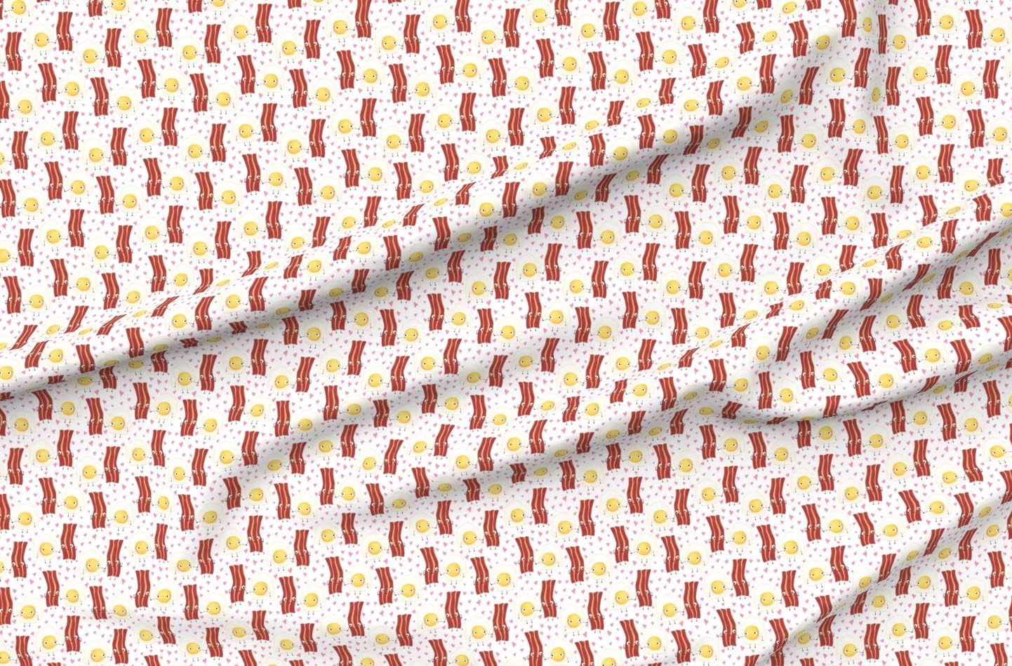 Spoonflower Fabric - Bacon Egg Funny Food Novelty Print White Smaller Scale Valentine Faces Printed on Upholstery Velvet Fabric Fat Quarter - Upholstery Home Decor Bottomweight Apparel