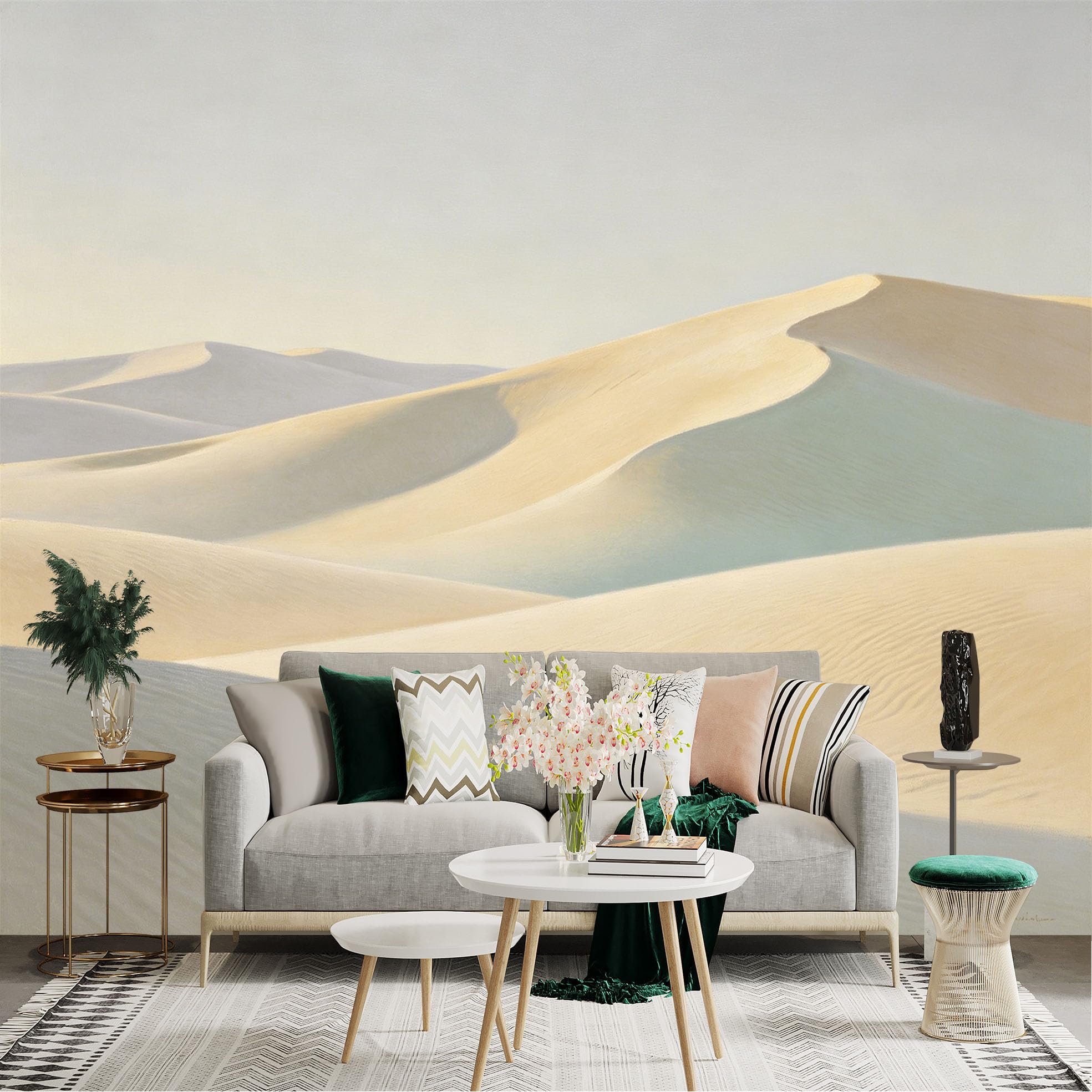 Lnzczhyre Dbh260521135 Custom Size Wall Sticker Mural， Desert Sand Dunes， Minimalist Golden Landscape， Nature Scenery， Calm Atmospheric Vista， For Wall Decoration， Peelandstick Wall Decals.