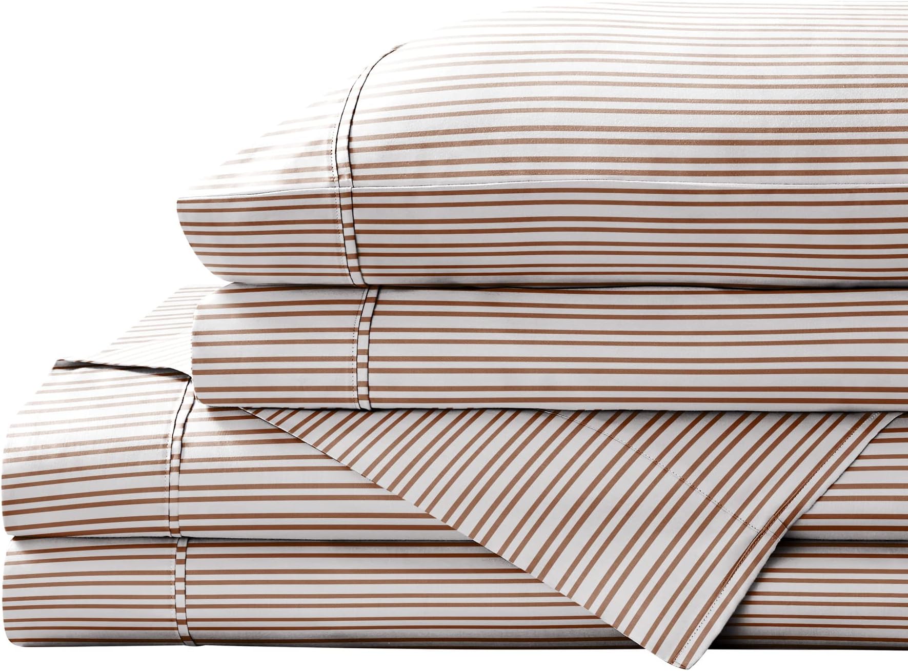 Brielle Home Printed 100% Cotton Percale Sheet Set, Spice Pinstripe, Full