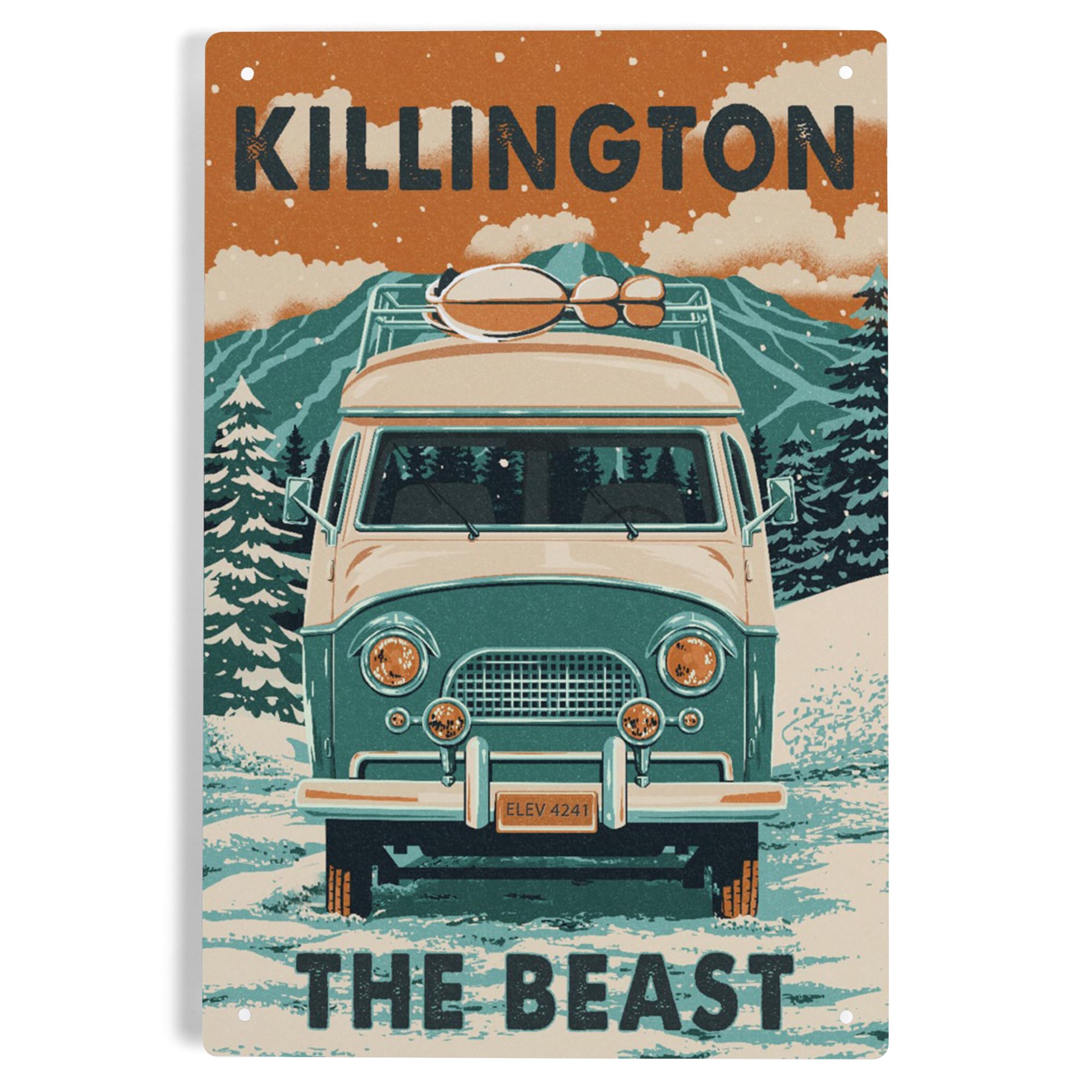 Lantern Press 6x9 Inch Metal Sign, Killington, Vermont, The Beast, Letterpress, Camper Van