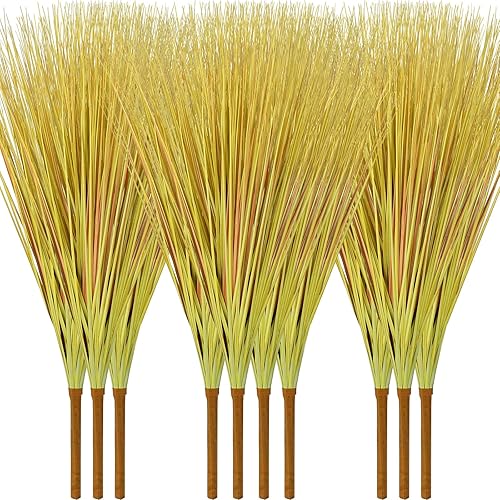 Paquete de 10 plantas artificiales de 27 pulgadas de alto, hierba de cebolla, césped falso, tallos de vegetación sintética, arbustos artificiales