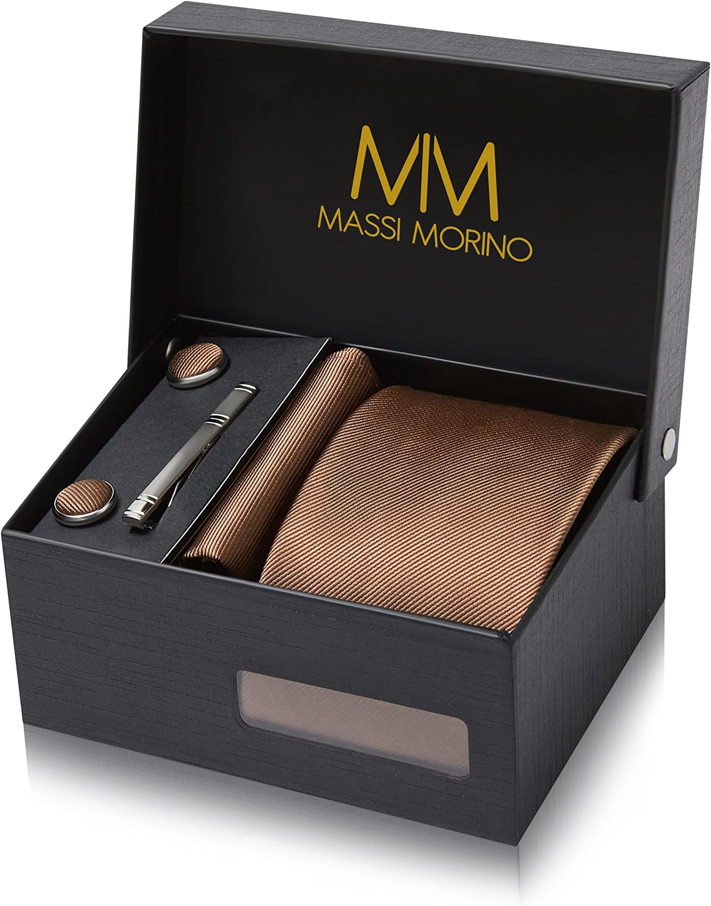 Massi MorinoTies for Men Set with Pocket Square Cufflink and Tie Clip | Necktie Handkerchief in Gift Box for Wedding and Business