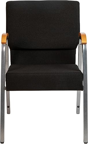 Miniatura 7 de Flash Furniture HERCULES Series Silla de iglesia  Tela negra  Apilable  21 pulgadas de ancho  Brazos acentuados de madera  Marco de vena plateada