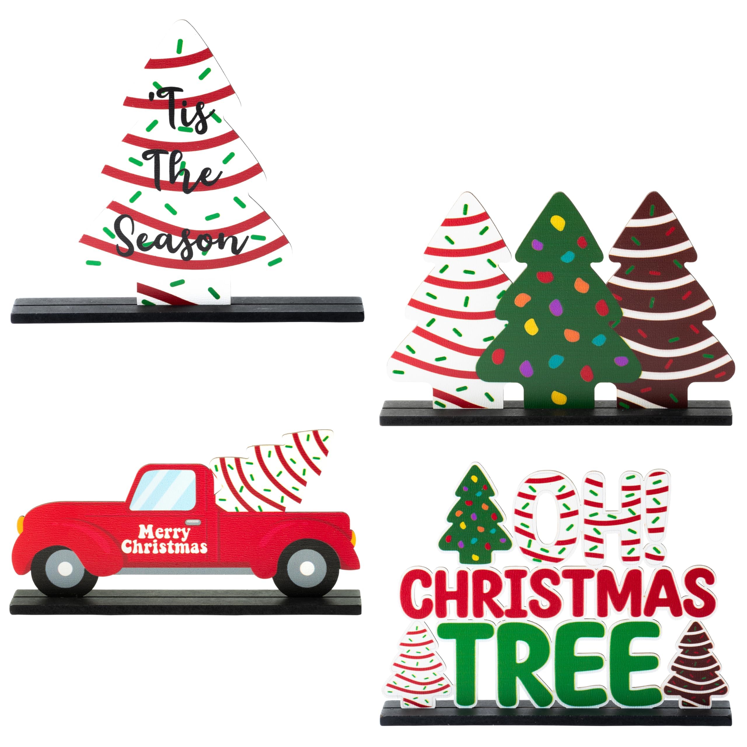 Haooryx Christmas Winter Table Centerpieces - 4Pcs Christmas Tree Cake Centerpieces Decoration Christmas Tree Wooden Table Topper Xmas Winter Holiday