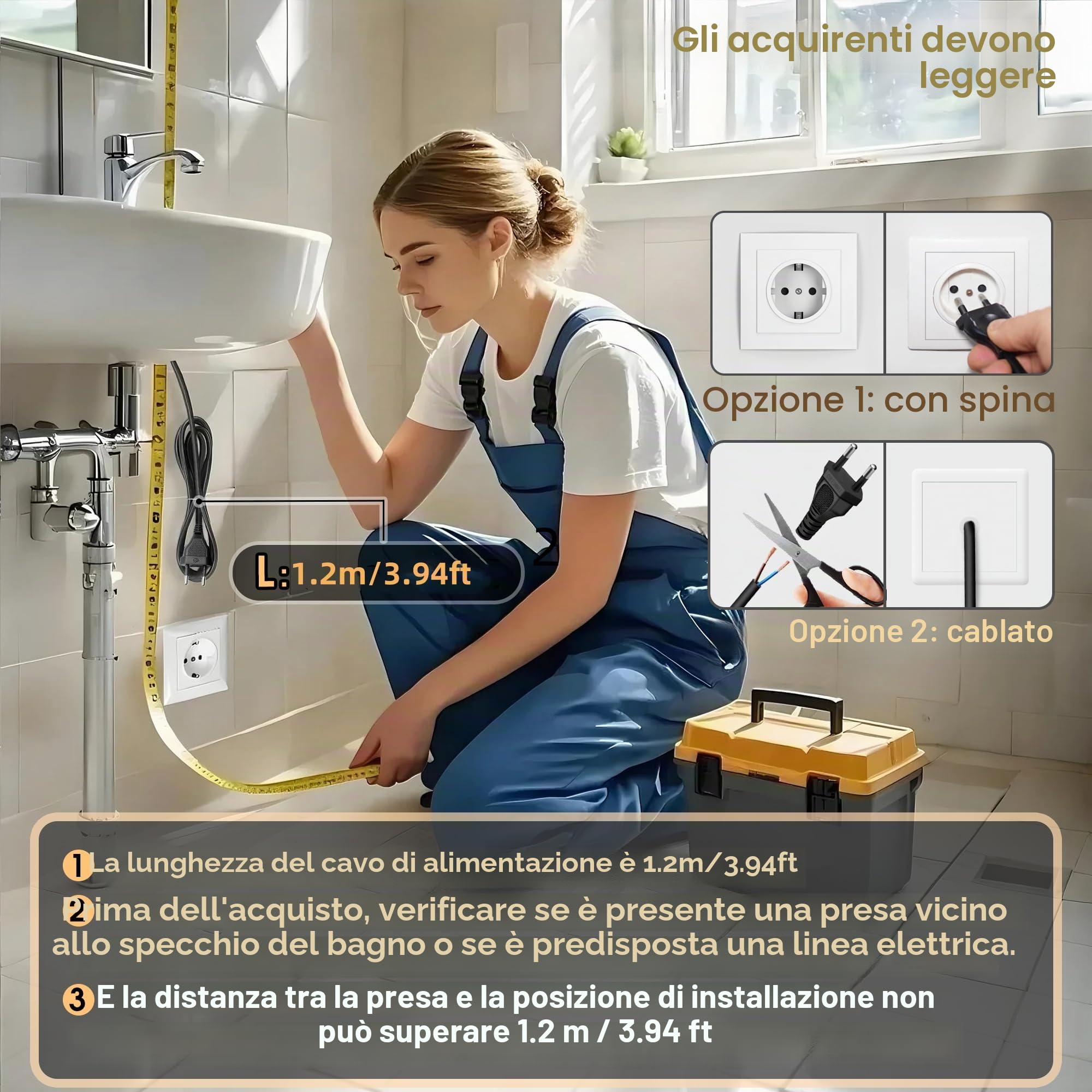 Specchio da parete rotondo per bagno, con illuminazione, specchio con luce LED, interruttore touch e 3 colori dimmerabili (60 L x 40 cm)