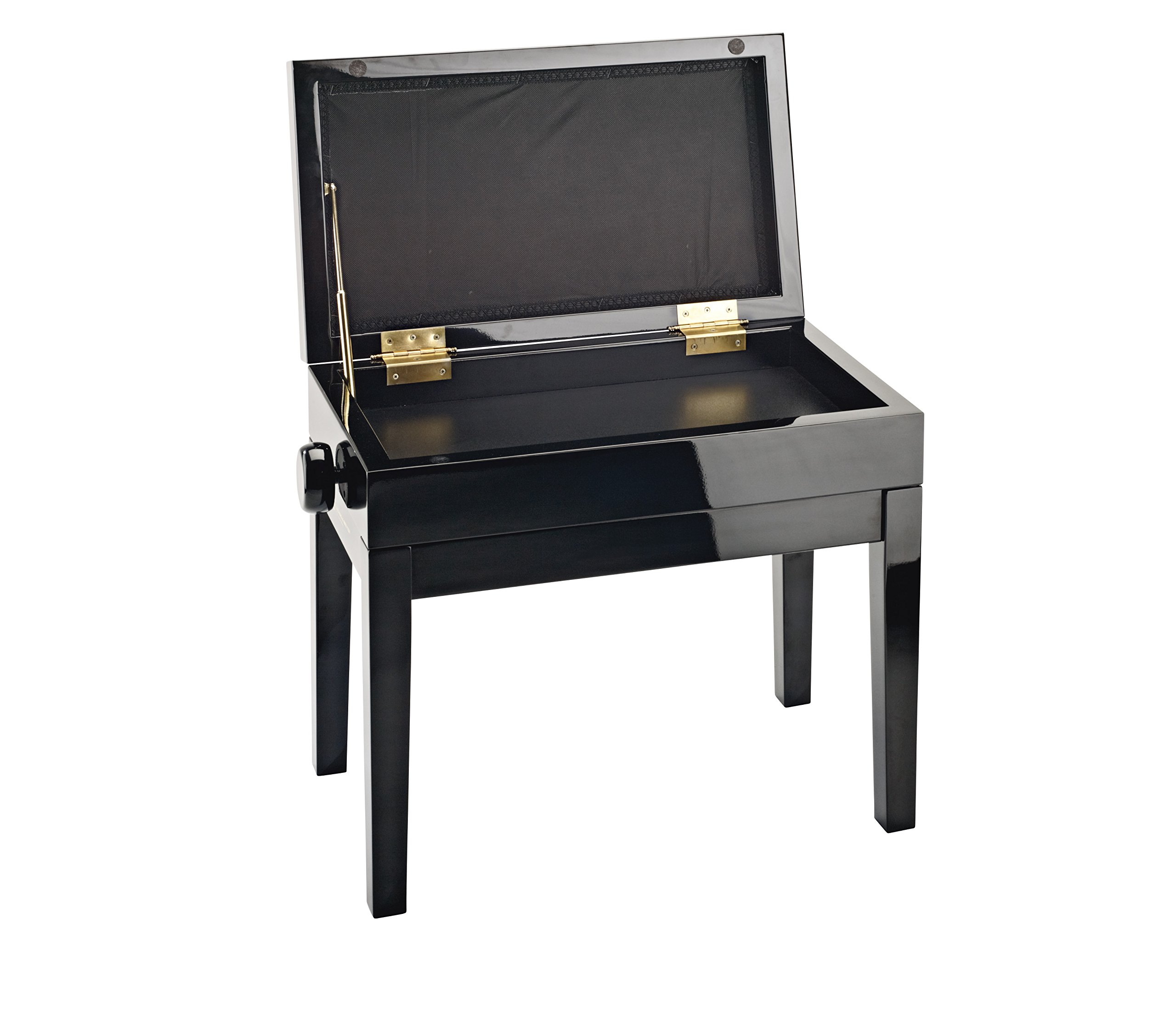 K&M 13951 Klavierbank mit Notenfach Schwarz Klavierlack - Buchenholz, Kunstlederbezug, präzise Höhenverstellung