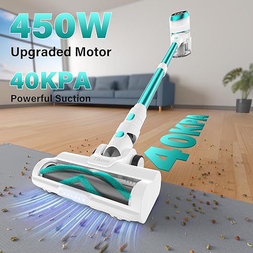 Miniatura 2 de Tikom V500 - Aspiradora inalámbrica para el hogar, 40000 Pa450 W con pantalla táctil LED, base de pared de carga, antienredos, aspiradora de mano