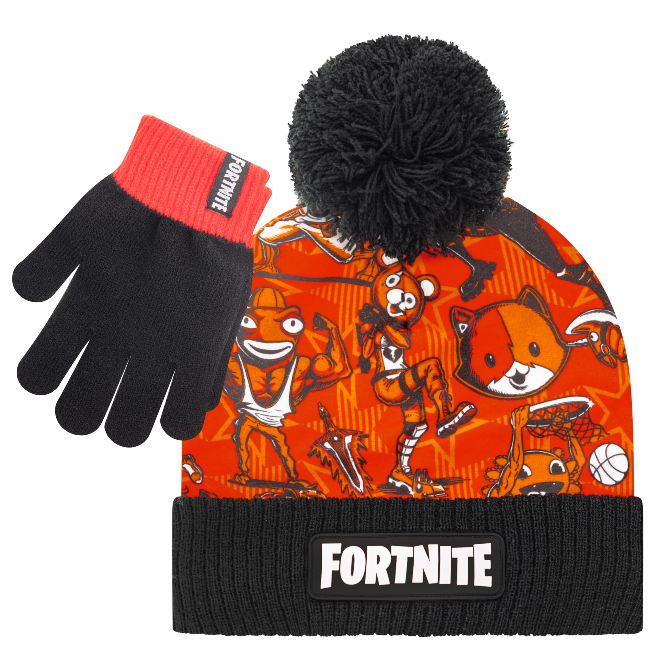 FORTNITE Chłopięca zimowa czapka beanie i rękawiczki śnieżne dla chłopców, 2-częściowy zestaw