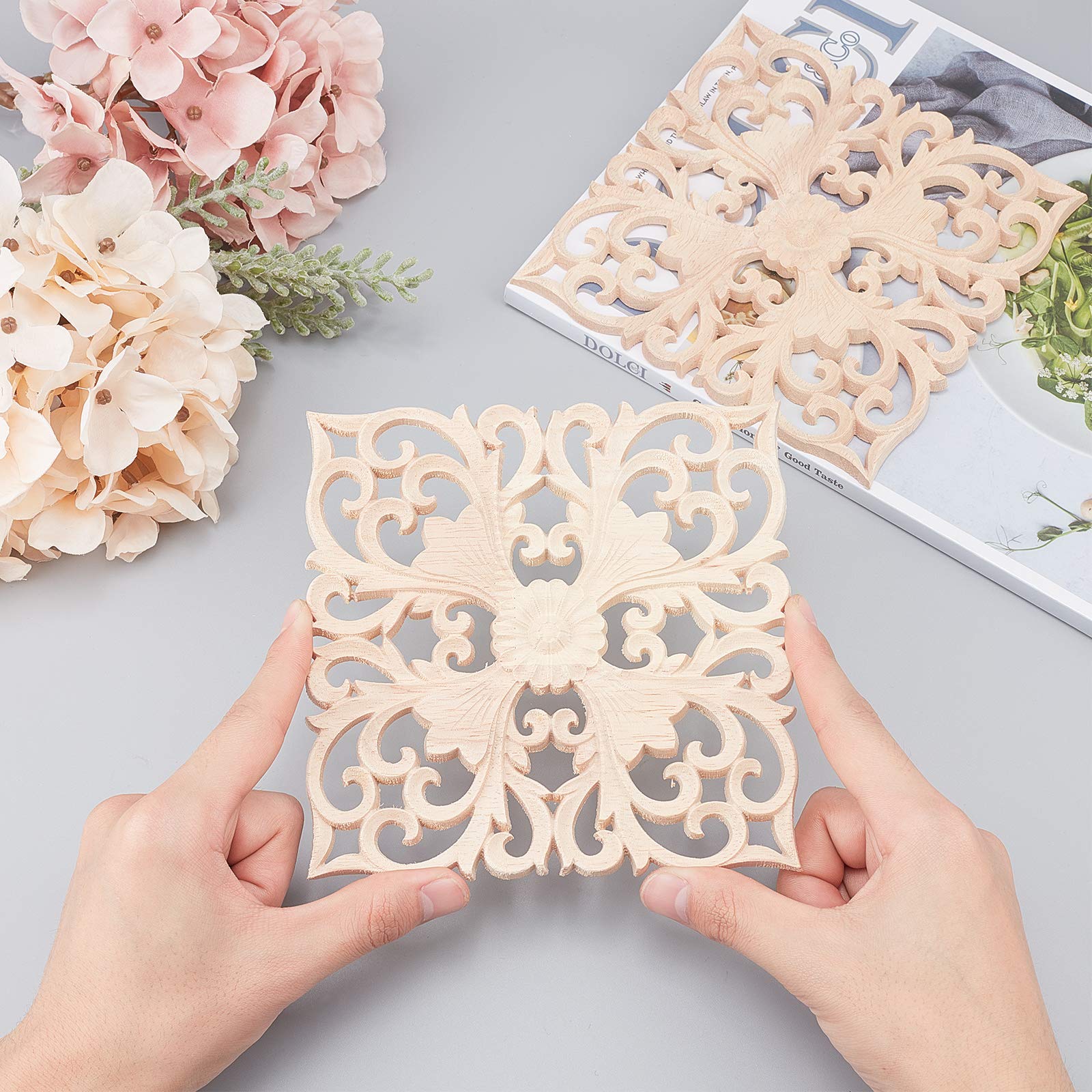 2 Applique In Legno Intagliato 160x60mm - Decorazioni Rettangolari Per Mobili E Porte - Foto 5