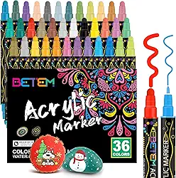 Betem Canetas de tinta acrílica de ponta dupla de 36 cores, canetas de tinta acrílica premium para madeira, tela, pedra, pintura rupestre, vidro, superfícies de cerâmica, artesanato faça você mesmo