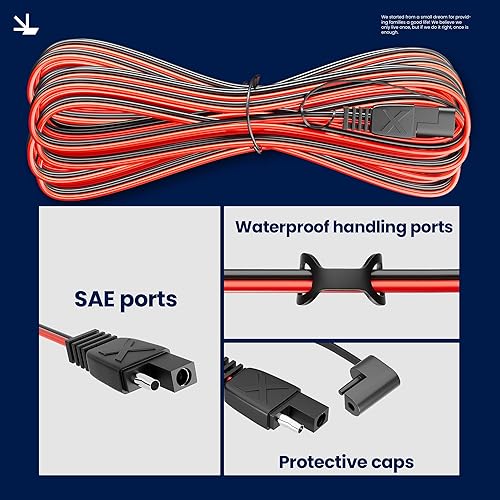 Miniatura 7 de POWOXI Cable de extensión SAE de 30 pies de 16 AWG, arnés de cables de desconexión rápida, conector SAE a SAE para panel solar, batería de cable