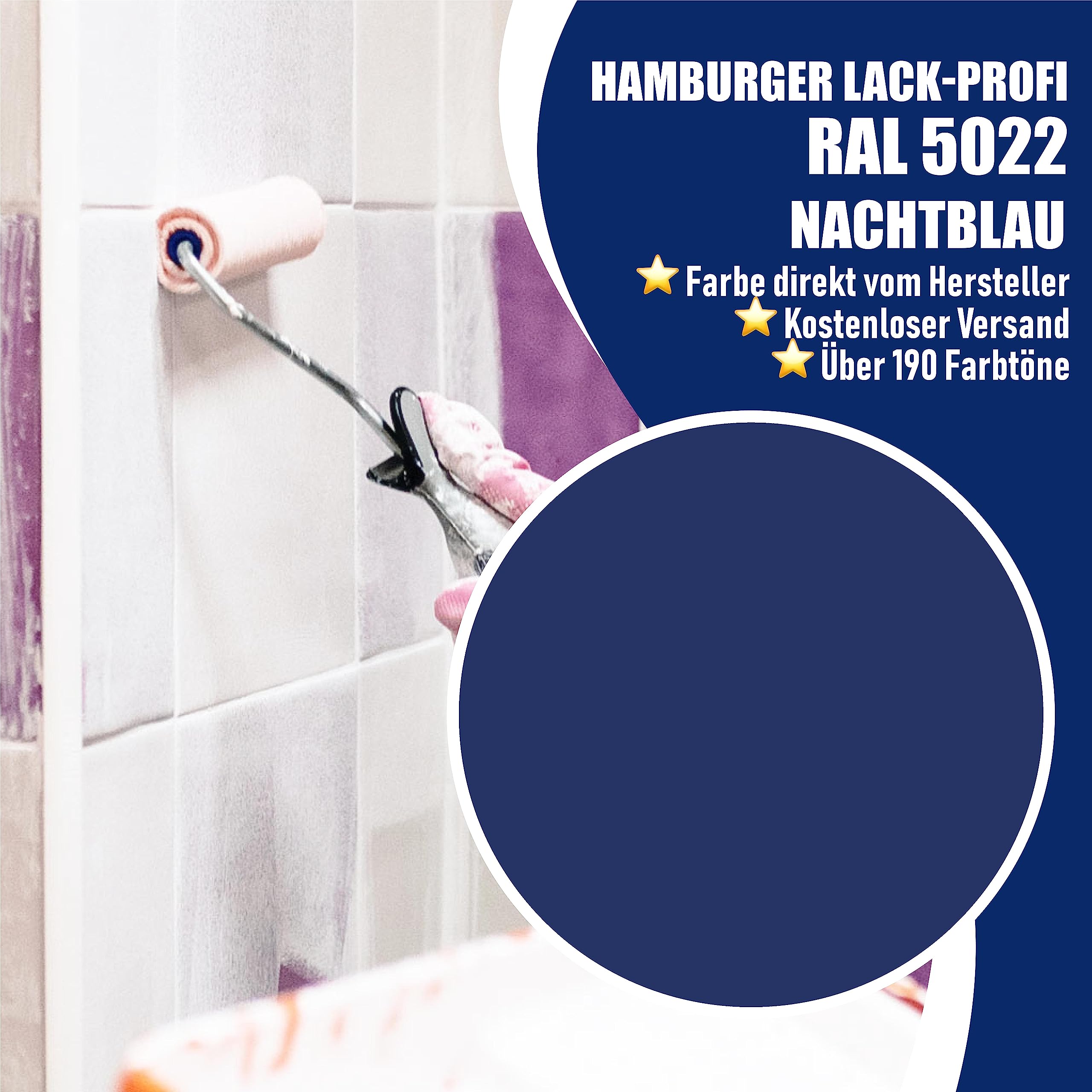 Hamburger Lack-Profi Fliesenlack GLÄNZEND Nachtblau RAL 5022 Blau Fliesenfarbe (1 L)
