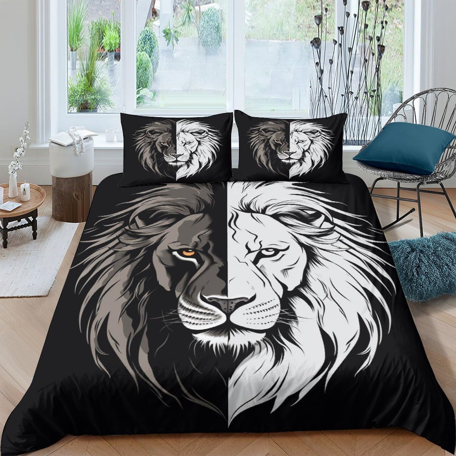 Parure de lit 200x200 anti-acarien avec housse couette lion zip
