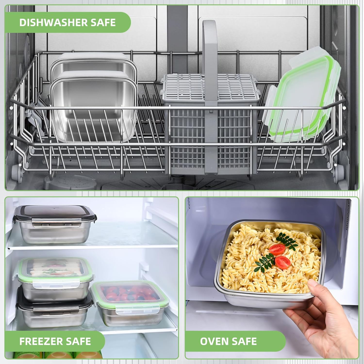 2 Pack Stainless Steel Sandwich Containers with Leak-Proof Airtight Lids, 40oz Reusable Metal Bento Lunch Boxes for Meal Prep, Snacks & Fruits, BPA-Free, Dishwasher & Freezer Safe (Green) - Image 6