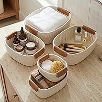 ZICOTO Cotton Rope Storage Baskets Set of 5 - Stylish Organizing Bins for Nursery, Bedroom, Bathroom Shelves & Home Decor