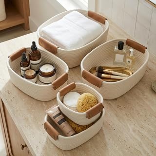 ZICOTO Cotton Rope Storage Baskets Set of 5 - Stylish Organizing Bins for Nursery, Bedroom, Bathroom Shelves & Home Decor