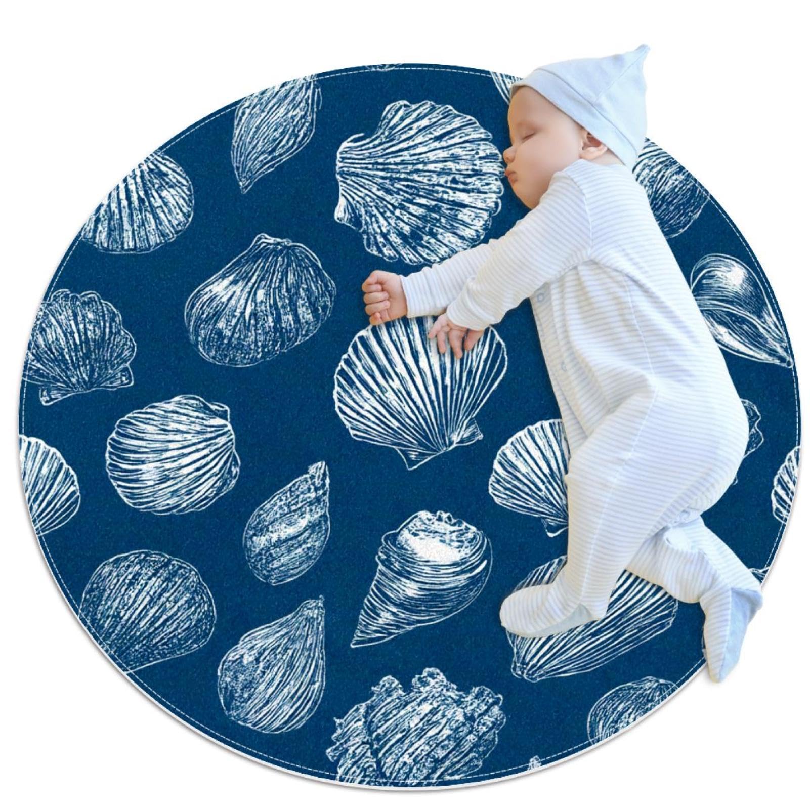 Tapis de salle de bain antidérapant 1m rond avec motif coquillage