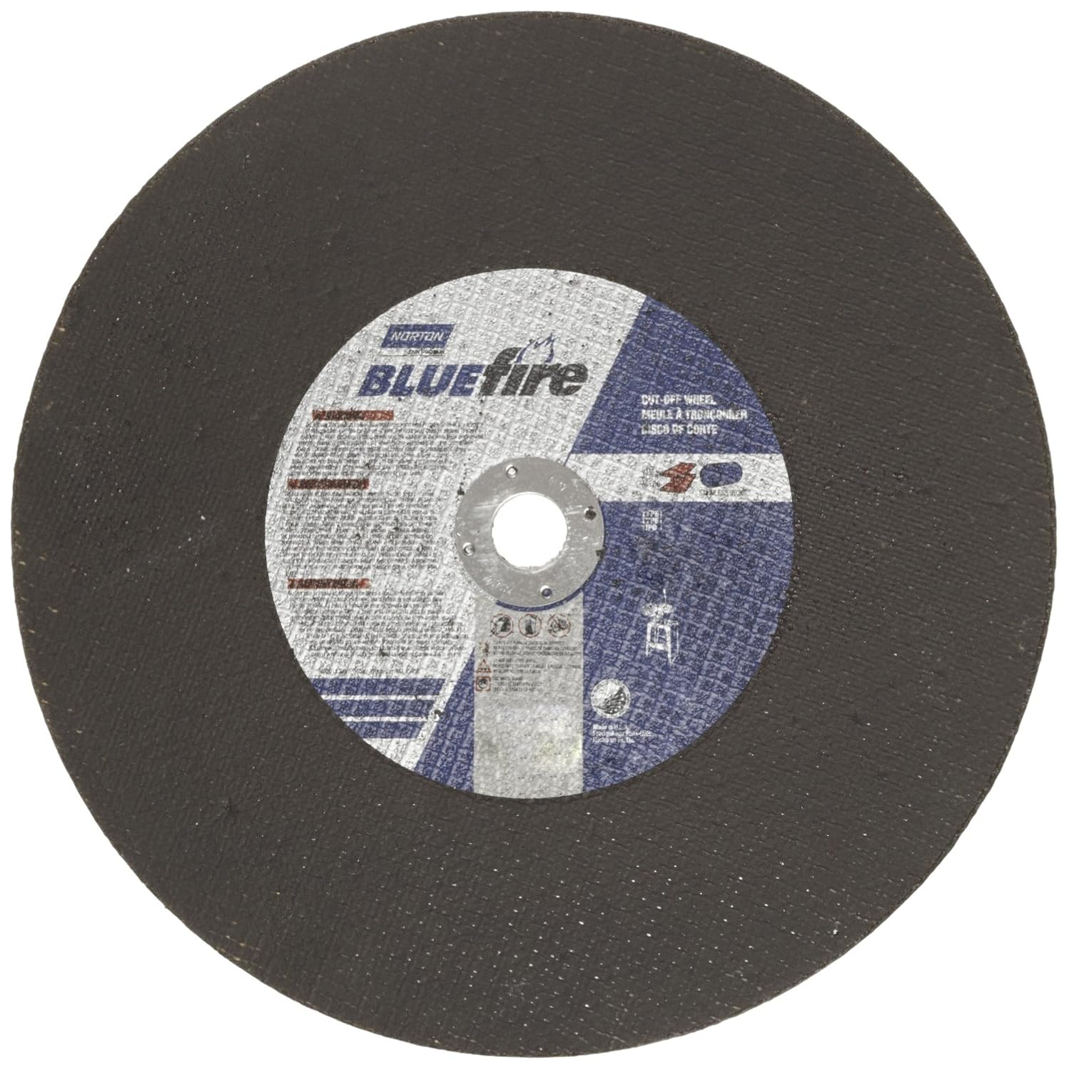 Norton Blue Fire Long Life Chop Saw Reinforced Abrasive Cut-Off Wheel, Type 01 Flat, Zirconia Alumina and Aluminum Oxide, 1" Arbor, 14" Diameter x 7/64" Thickness (Pack of 1)