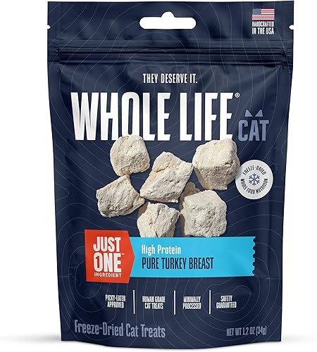 Whole Life Pet Just One Pavo Premio para gatos Grado humano, liofilizado, un ingrediente, rico en proteínas, sin granos, fabricado en los Estados