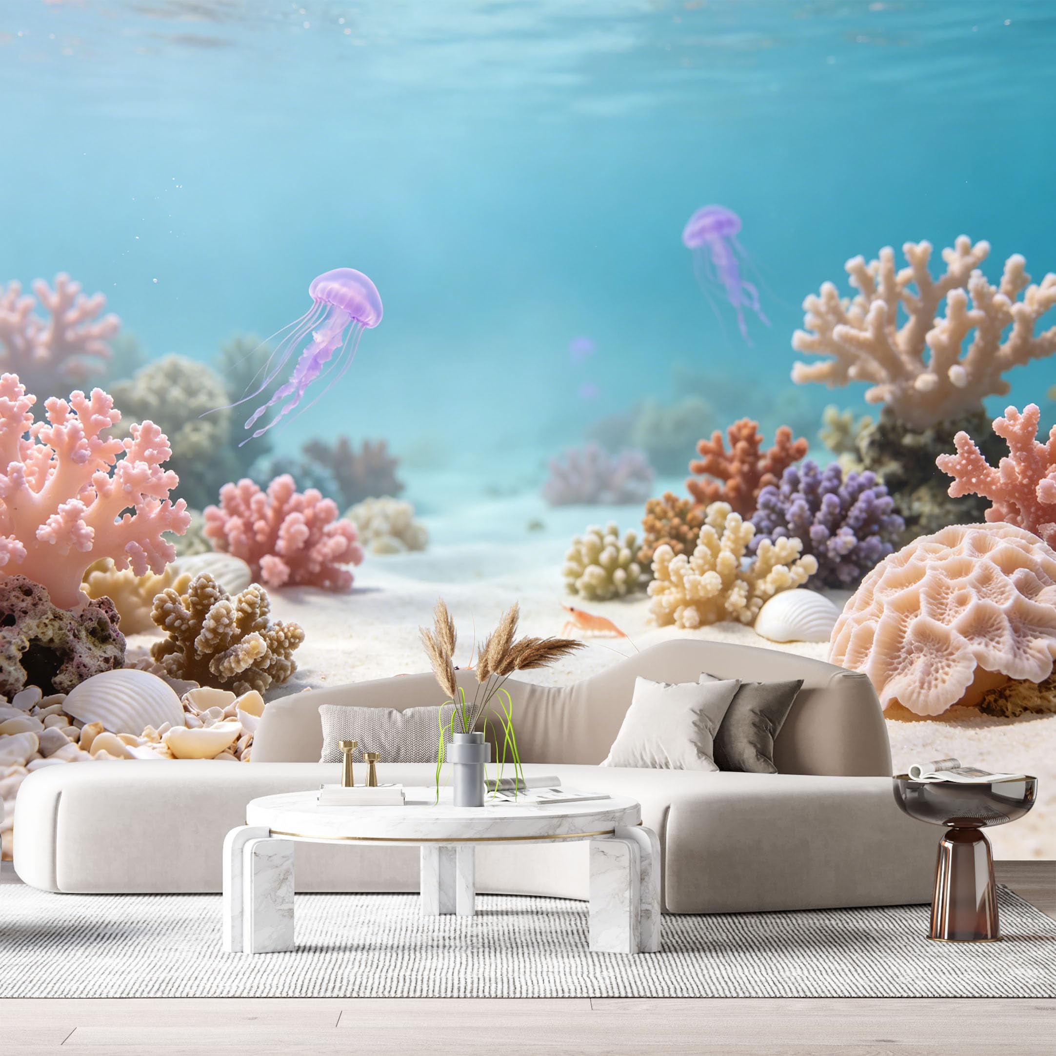 Custom Size Wall Murals Underwater Marine Life Coral Reef Jellyfish Ocean SelfAdhesiveWall Fabric Removable Wallpaper Wall Decor for Living Room Bedroom Bathroom