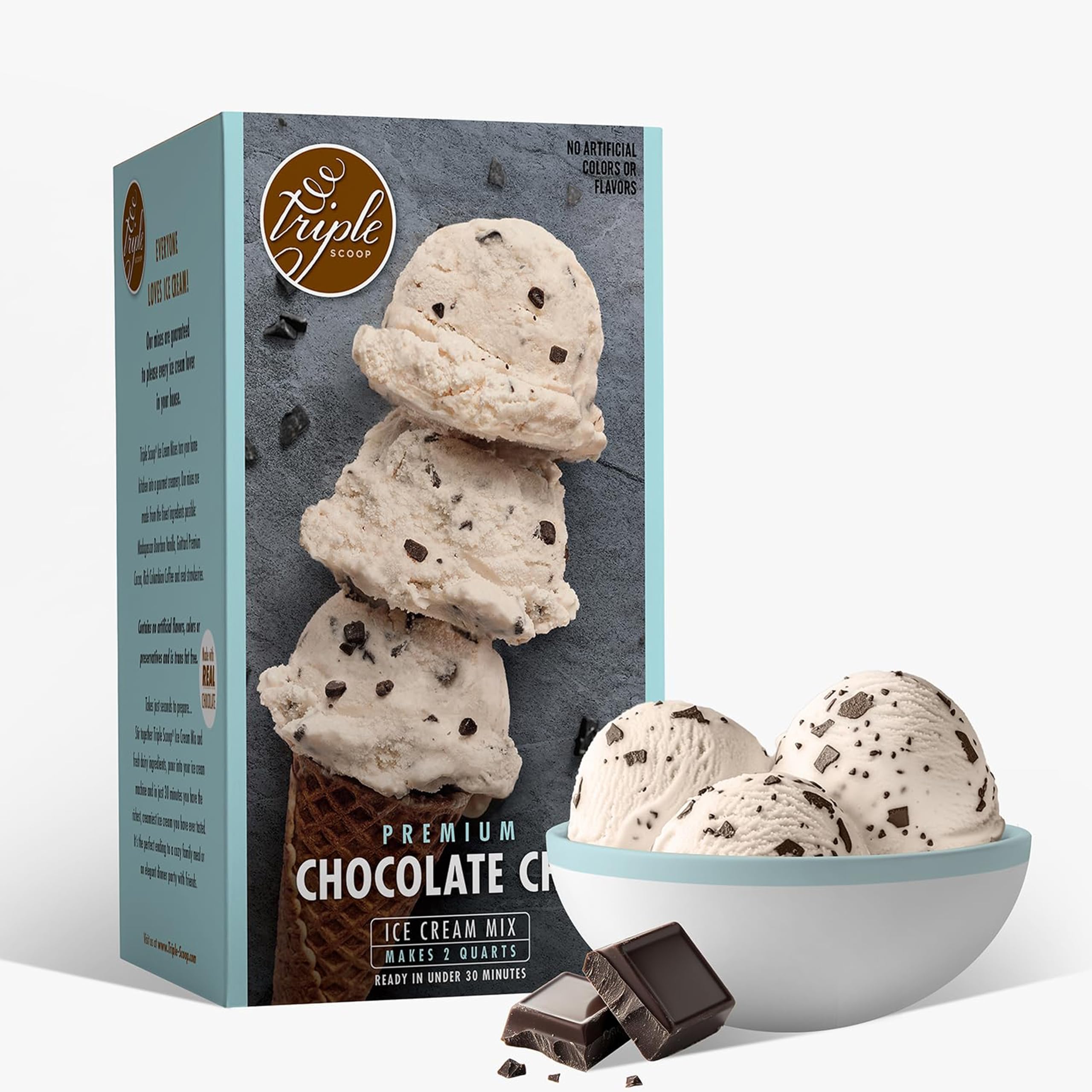 Triple Scoop - Premium Vanilla Choc Chip Ice Cream Mix For Ice Cream Maker. Simple, Easy, Delicious. From Gourmet Mix To Maker in 5 Min, Makes 2 Creamy Quarts, Made in USA (1 Pack, Van Choc)