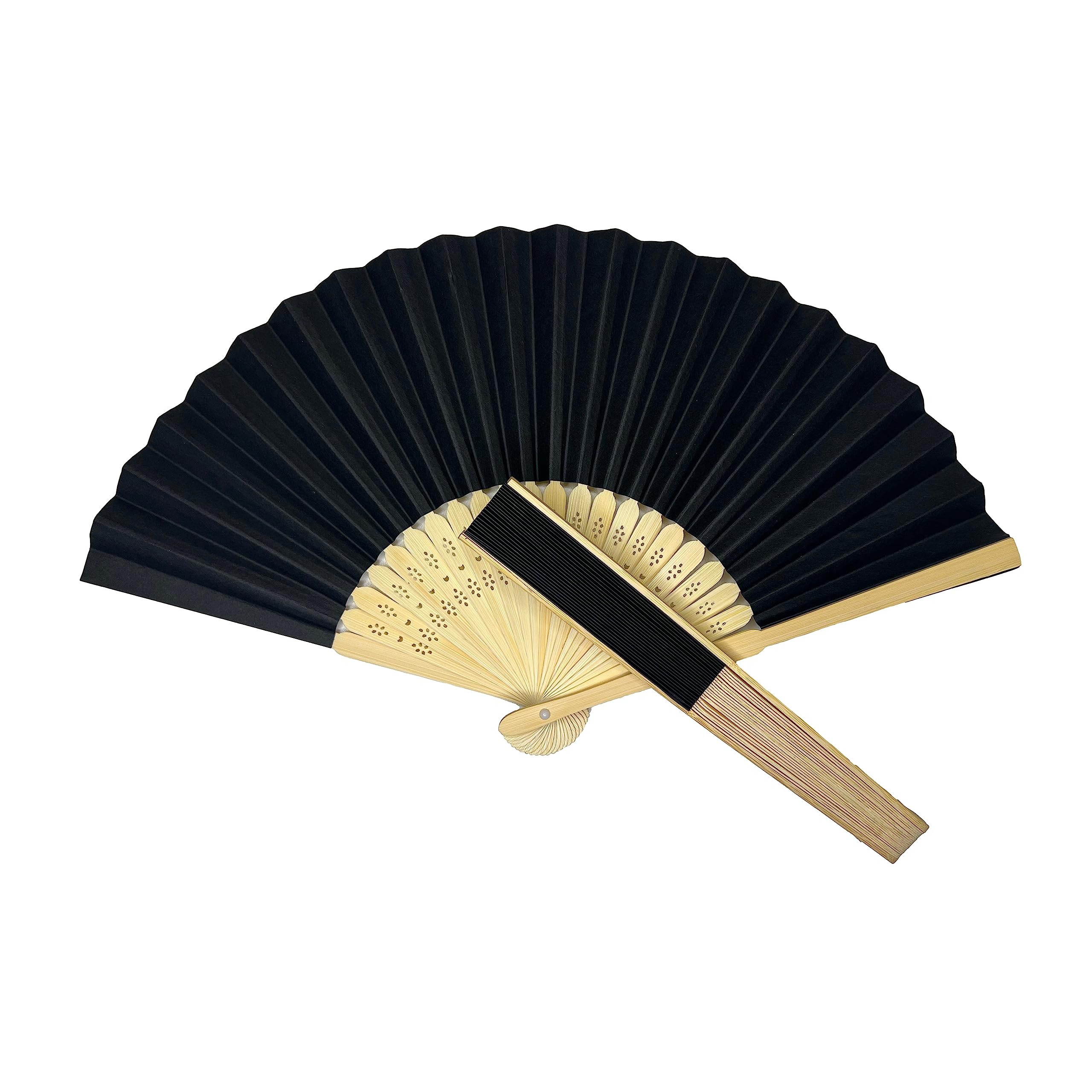 Parev Black Paper Foldable Hand Held Bamboo Wooden Fan
