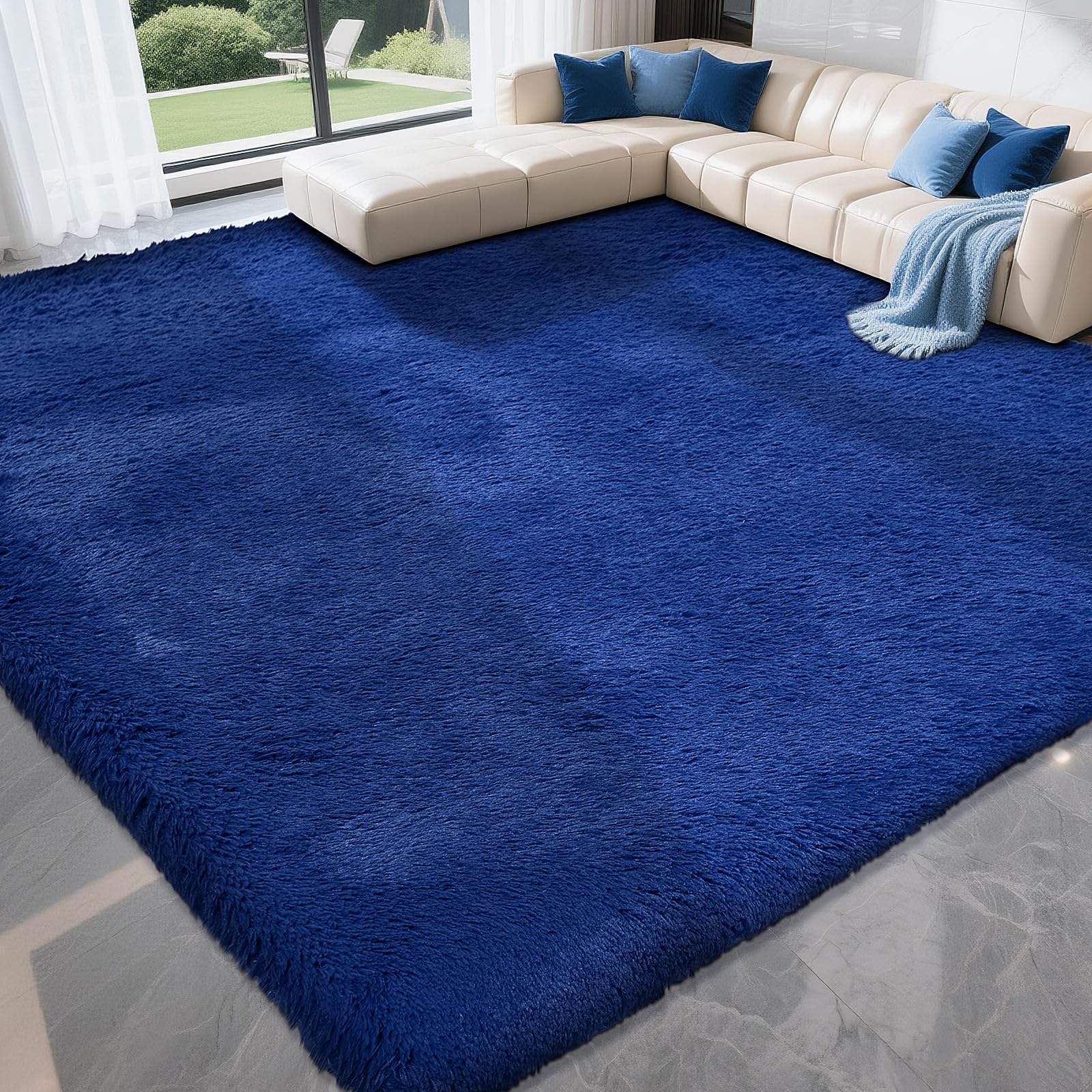 LNZHAO Rugs Living Room -160x230cm Area Rugs for Bedroom, Washable Rug Antiskid Shaggy Carpets Suit for Bedroom Dorm Nursery Kids Room Office Lounge Home Decor (Navy Blue, 160 X 230 Centimeters) โ image 1