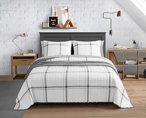 Nautica - Juego de edredón tamaño Queen, ropa de cama de algodón para todas las estaciones con fundas a juego, ligero y reversible (gris disponible en Yaxa Costa Rica