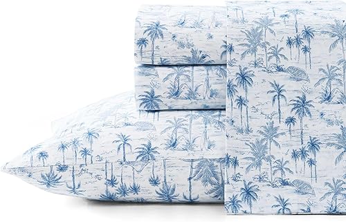 Tommy Bahama - Juego de ropa de cama de percal de algodón supersuave con fundas de almohada a juego, frescas, esenciales para la habitación (azul