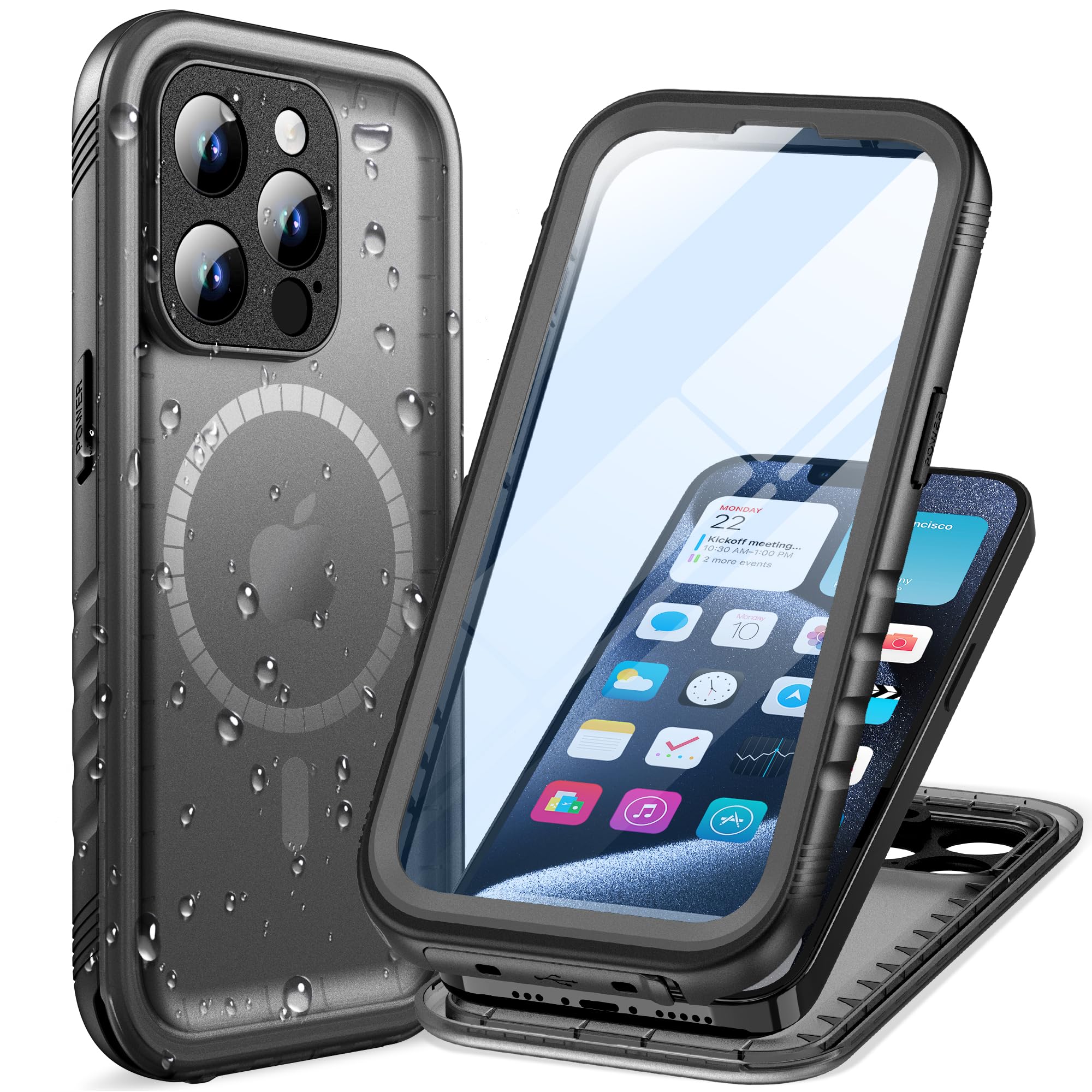Cozycase TOP Cover Protettiva Magnetica Per iPhone 15 Pro Impermeabile Antiurto Compatibile con Magsafe IP68 Subacquea Antipolvere 360 Completa Integrale Custodia 15Pro Militare Resistente Waterproof