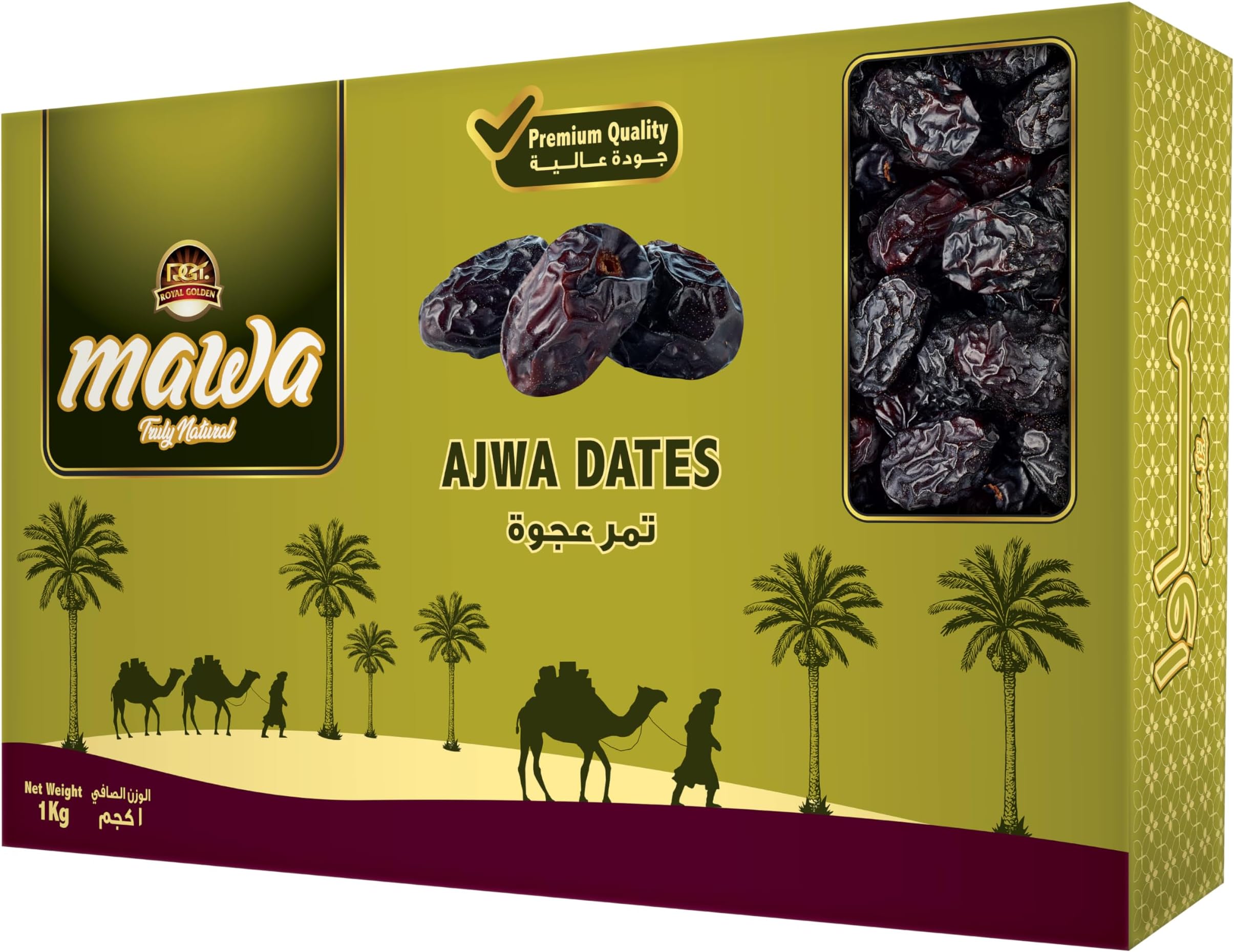 Mawa Ajwa Dates 1kg | Premium Saudi Dates | Perfect for Snacking | 100% Natural | No Preservatives | No added Sugar | Keto Friendly | Plant based Diet | Whole dates with Seed | Gift Pack 1Kg