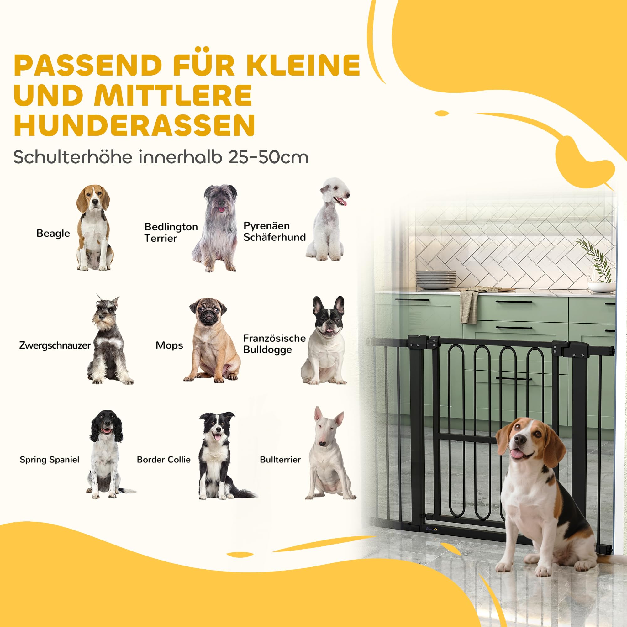 PawHut barrière d'escalier barrière de sécurité de Porte sans perçage 76-104 cm de sécurité en Acier pour Chiens, Animaux domestiques escaliers, Porte, Noir