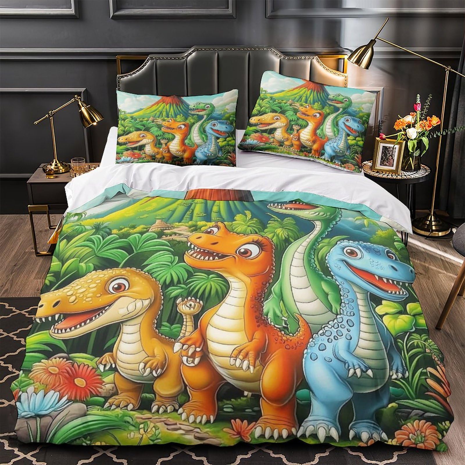 Housse de couette dinosaures microfibre 3D ultra douce et résistante