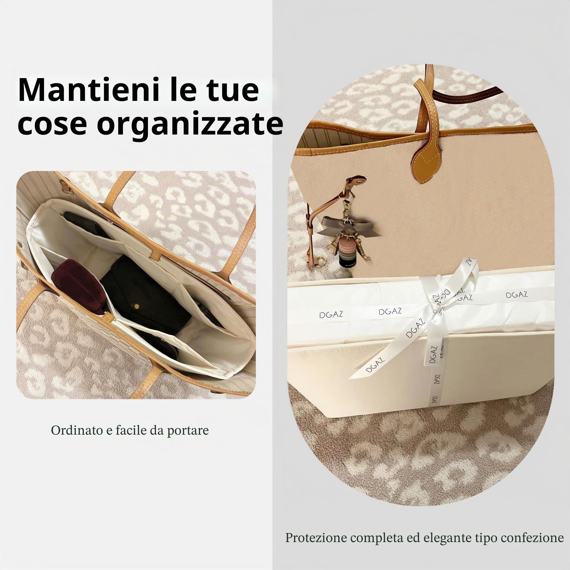 DGAZ seta organizer per LV Neverfull PM/MM/GM, donne borsetta organizer, Organizzatore di borsa leggero (Craie, MM) | Lussuosa tasca interna in raso, vestibilità perfetta, protezione delicata, leggera
