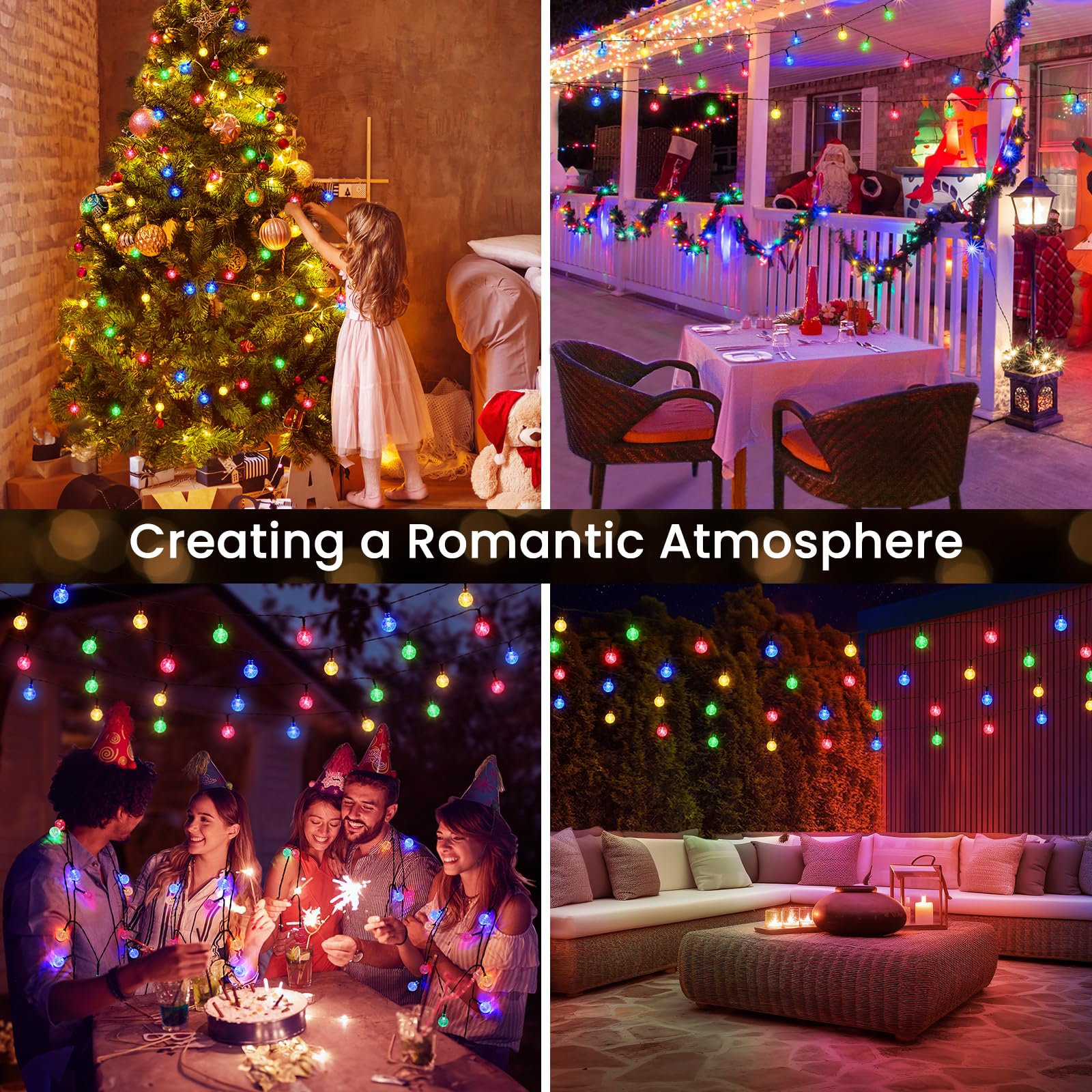 FOMYHEARD Catena Luminosa Esterno Solare, 11M 60LED 8 Modalità Luci da Esterno Giardino, IP65 Impermeabile Luci Esterno Energia Solare per Matrimonio, Festa, Cortile, Balcone, Decorazioni, RGB
