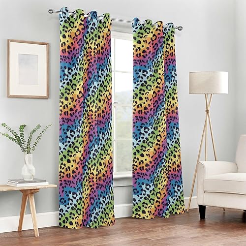 Miniatura 6 de Bright Rainbow Leopard Blackout Curtains for Bedroom 84" Window Cover for Bedroom & Living Room Room Divider Curtain Cafe Curtains Decor Cortinas