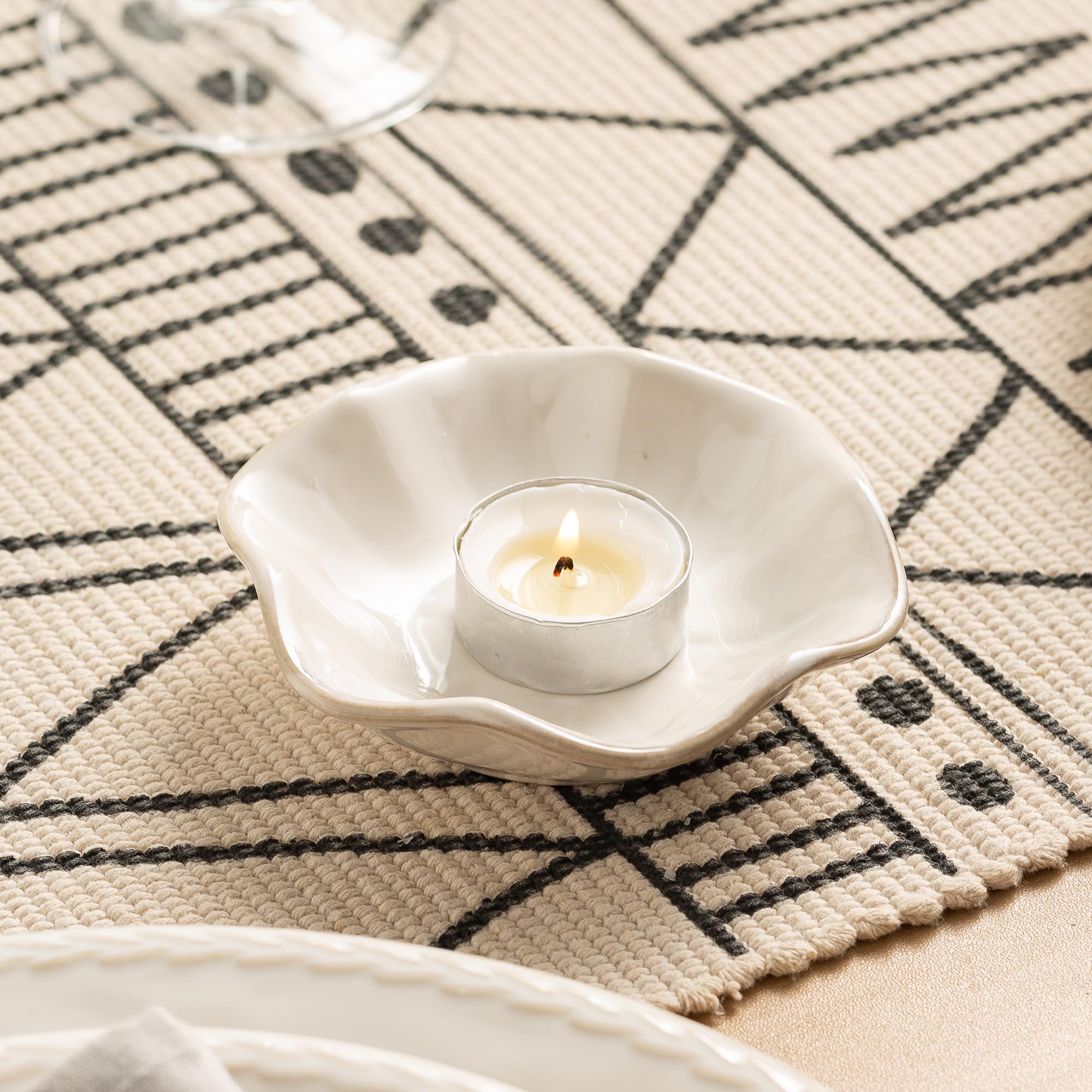 Photo 1 of Candle Holders for Tea Light Candles, Small Candle Tray, Ceramic Flower Dish, Candle Coaster, Sage Tray for Home Decoration Display and Parties, 1 Pack (White)