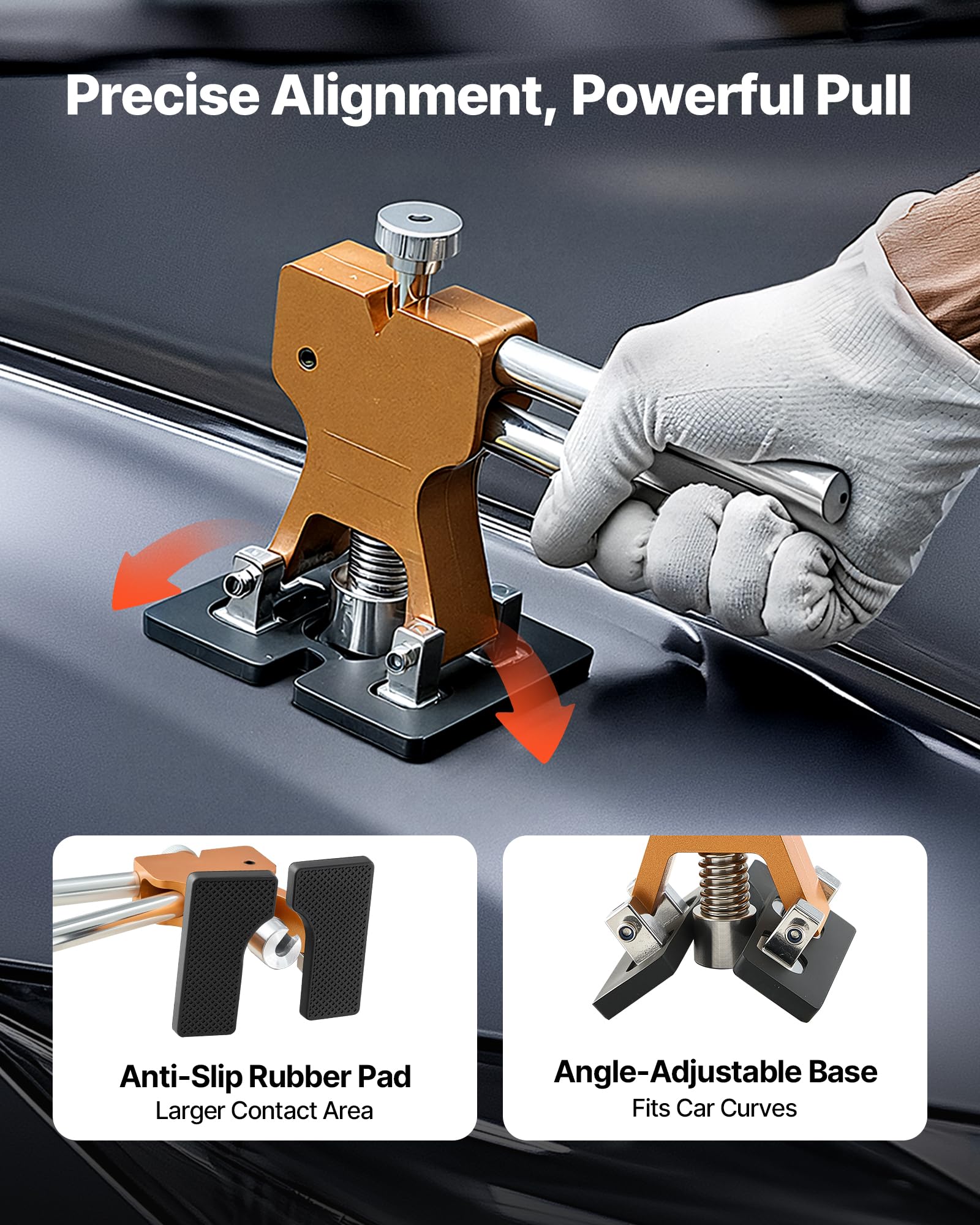 VEVOR Kit di Rimozione Ammaccature, 60 Pezzi Senza Vernice con Sollevatore Dorato, Estrattore di Ponti, Martello di Gomma, Pistola per Colla, Riparazione dei Danni di Porte di Frigoriferi Auto