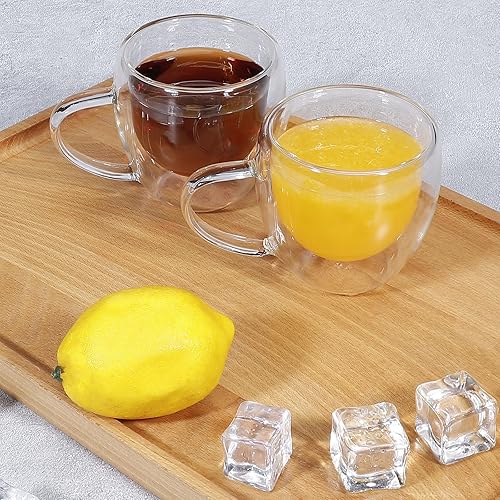 Miniatura 6 de EYE4TECHS Juego de 2 tazas de café redondas con aislamiento de doble pared de vidrio transparente, tamaño pequeño, 5.5 onzas, la mejor taza de café