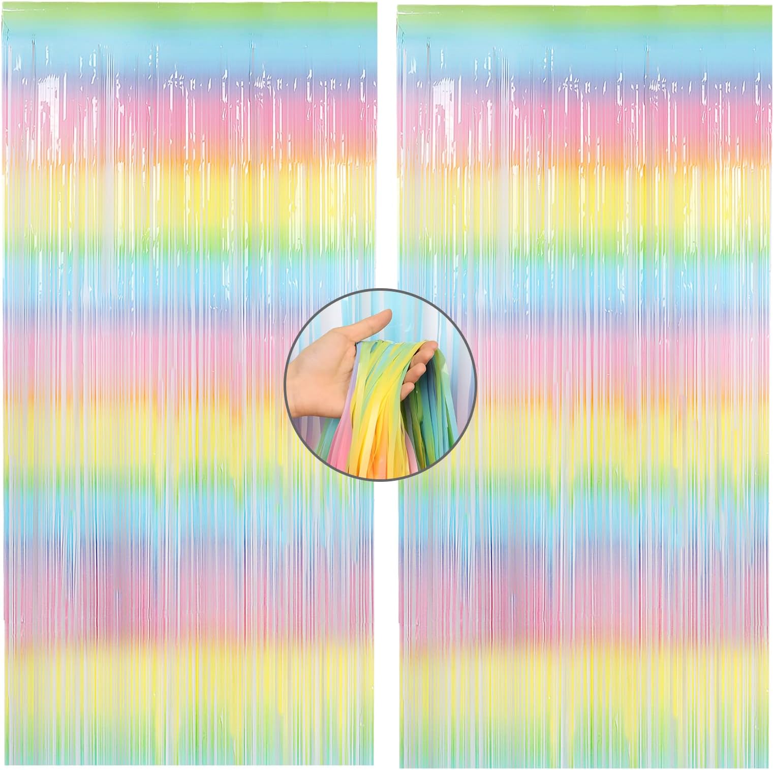 Rainbow Tinsel Foil Fringe Curtains Pink Metallic Tassel Curtain Party ...