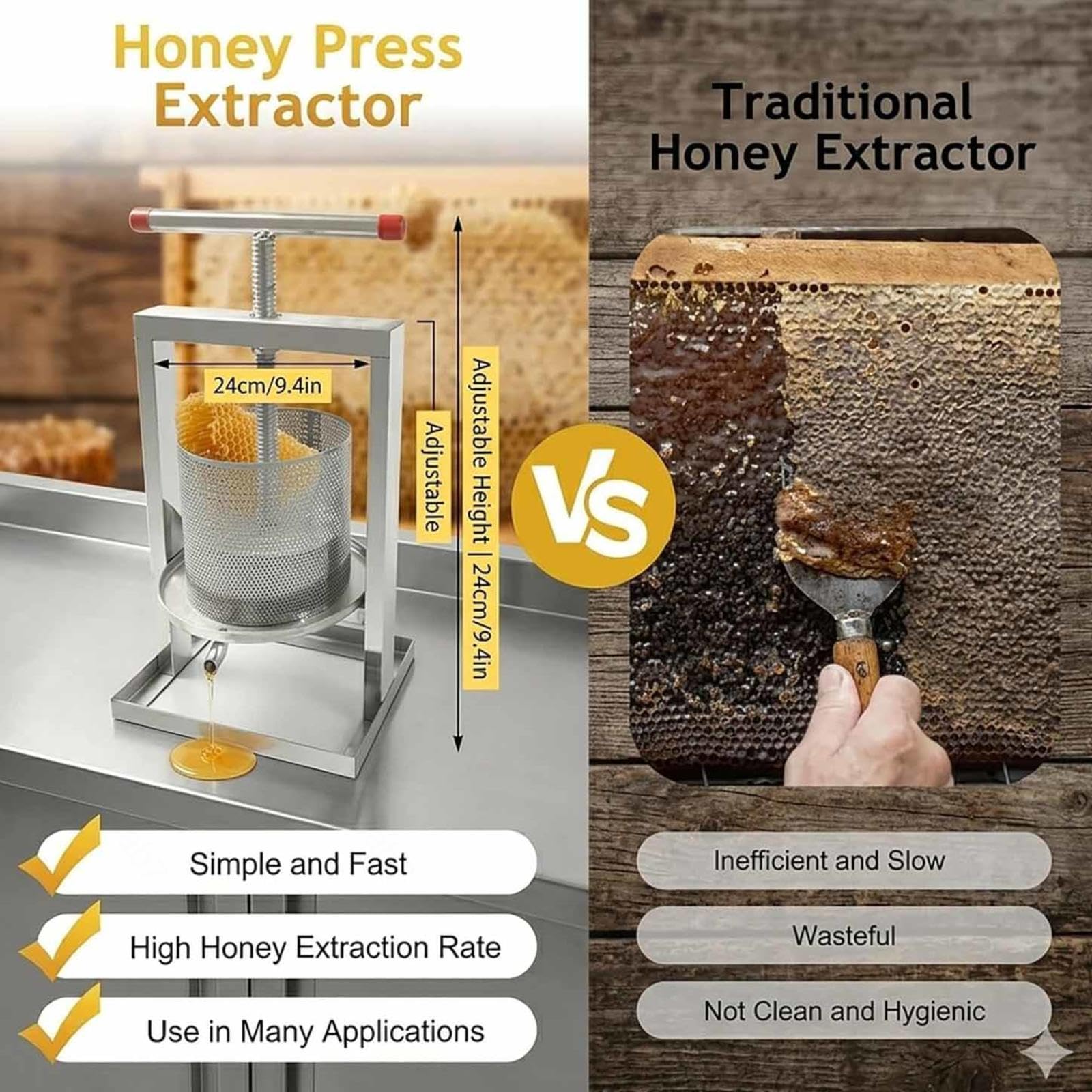 estrattore di miele manuale in acciaio inox Pressa Manuale per Miele in large bee honey press extractor Attrezzatura apicoltura Lavorazione per api miele,vino,frutta,cera,4L