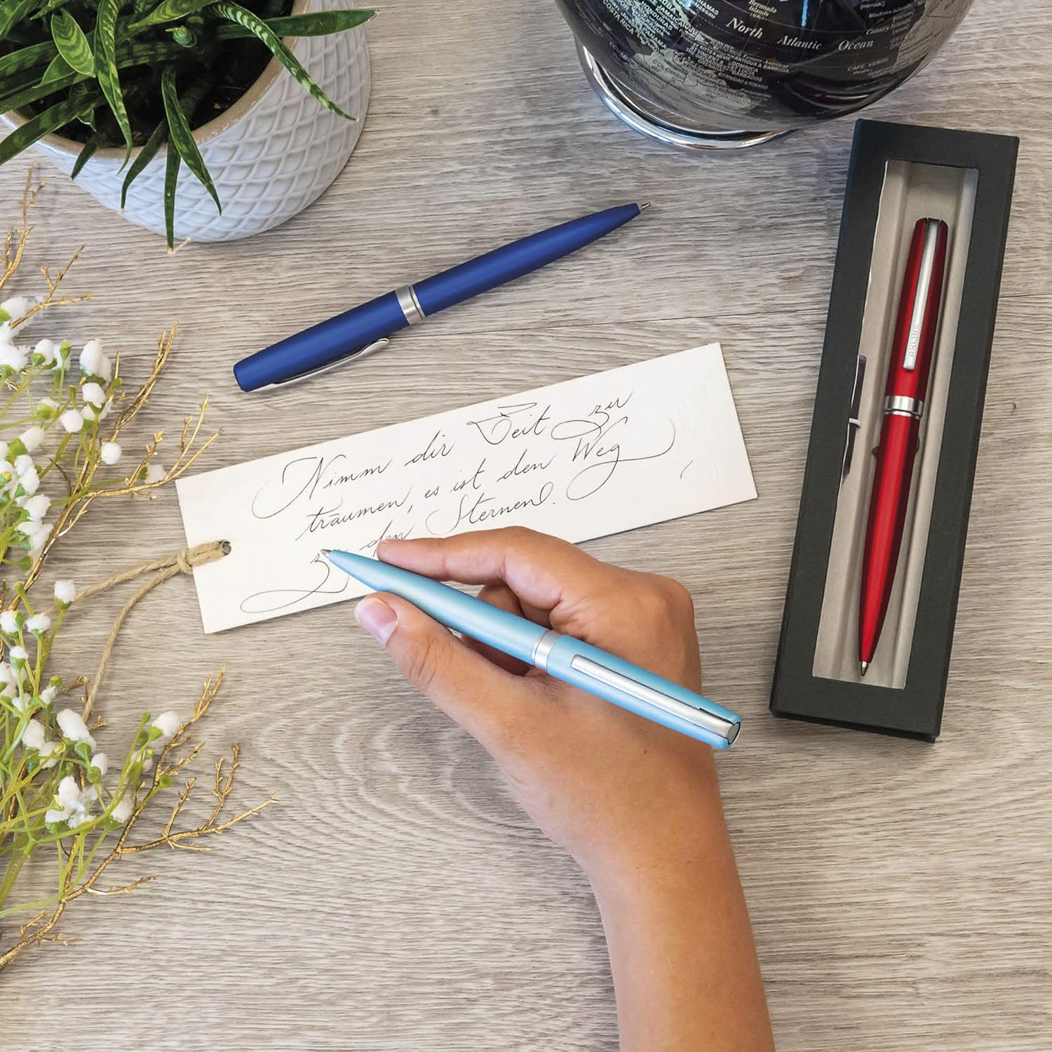 Online Eleganza Ballpen I Satin Turquoise I Replaceable Large Refill I Metal Biro I Ink Colour Black I Retractable I Ballpoint Pen In Gift Box