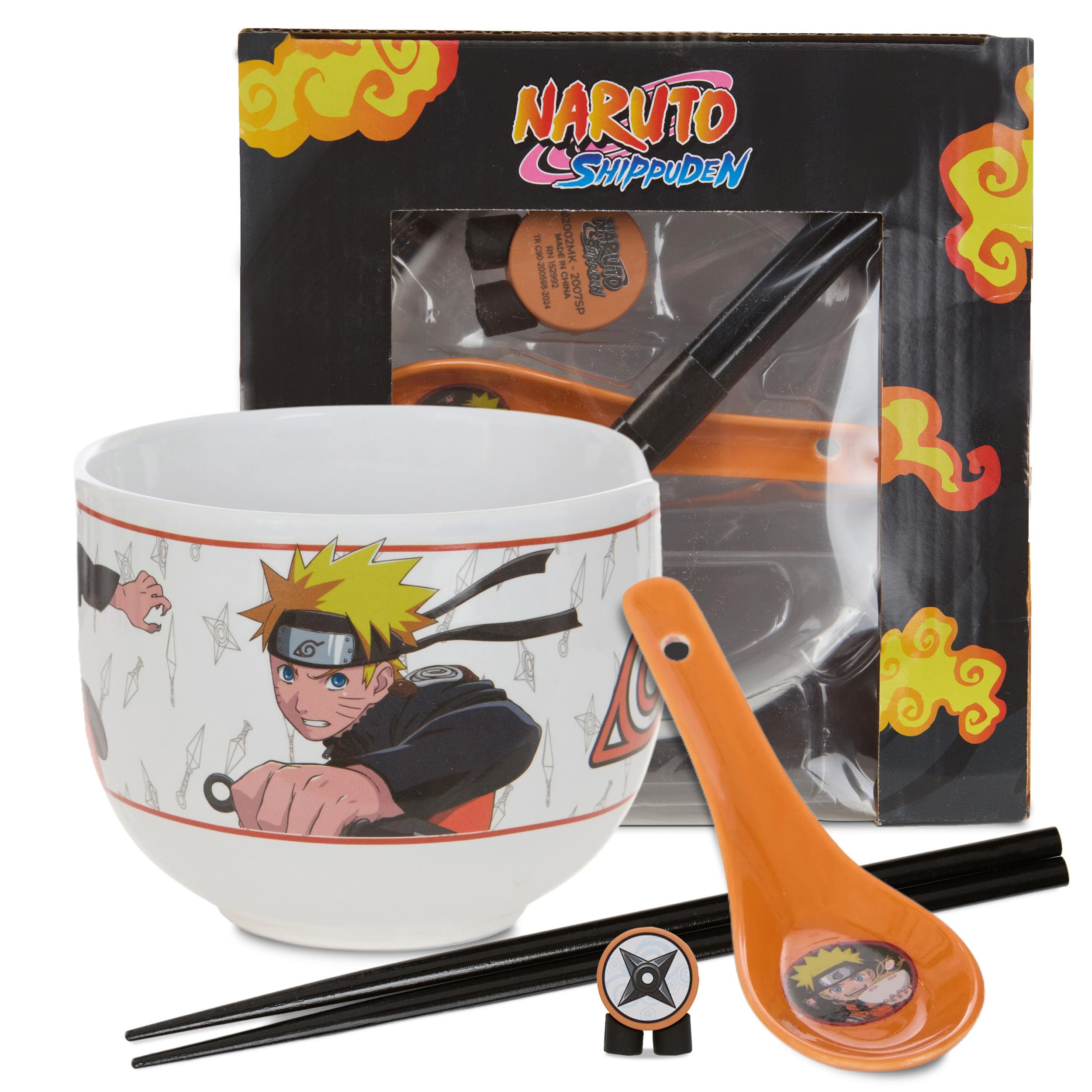 Culture Fly Naruto Ramen Bowl Set with Chopsticks and Spoon, 20 oz Ceramic Microwave Instant Noodle Bowls with Chopsticks, Ramen Noodle Bowl, Rice Bowl Anime Gifts for Men